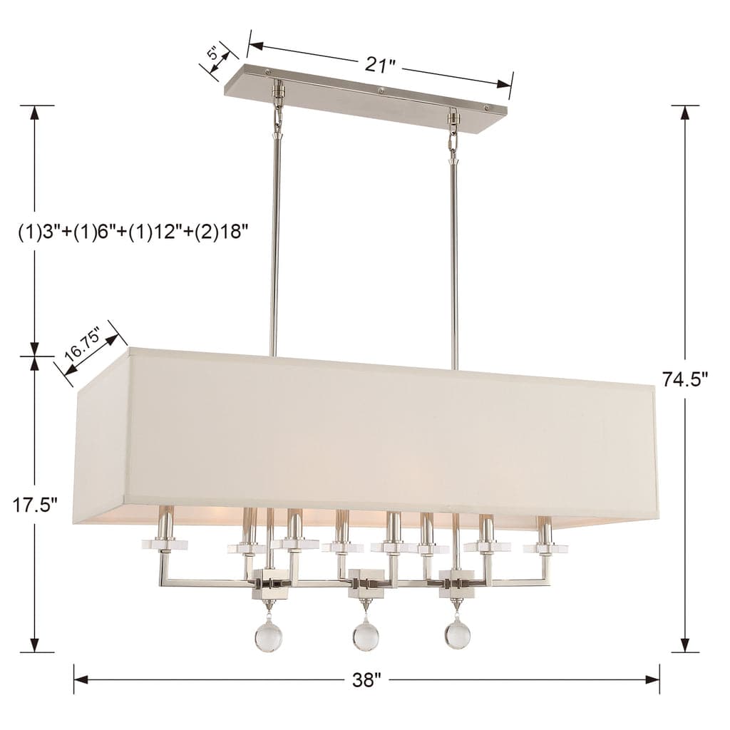 Paxton 8 Light Linear Chandelier-Crystorama Lighting Company-CRYSTO-8109-AG-PendantsBrass-4-France and Son