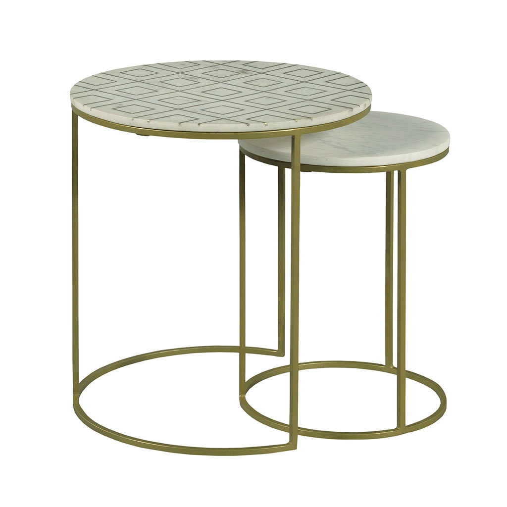 Soulful Textures Nesting Drink Table - Aged Bronze - Metal & Carrara Marble