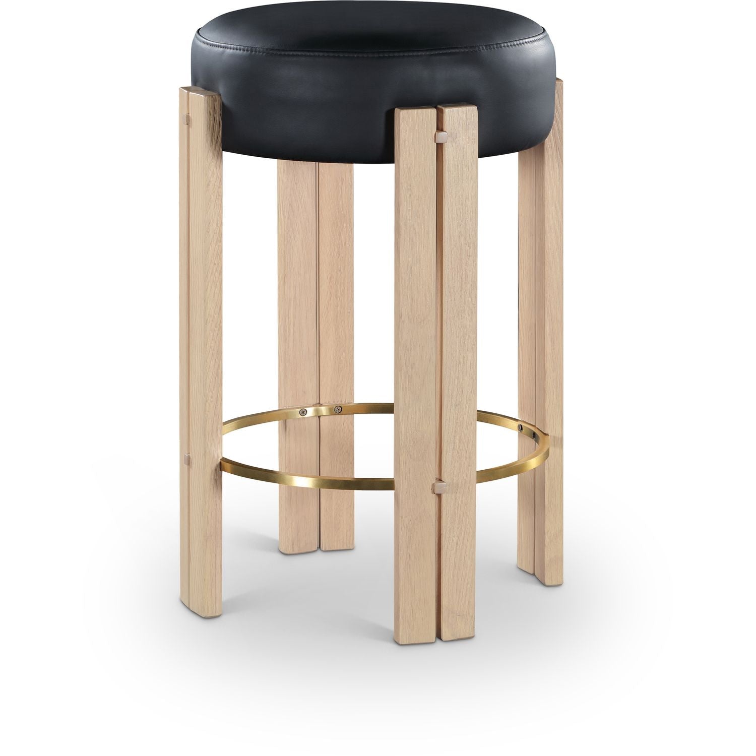 Harrison Vegan Leather Upholstered Counter Stool — Black / Natural