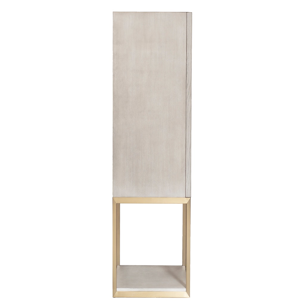 Sundries Bar Cabinet - Sheer Dove - Quartered Ash Solids & Veneers,Brushed Brass Metal