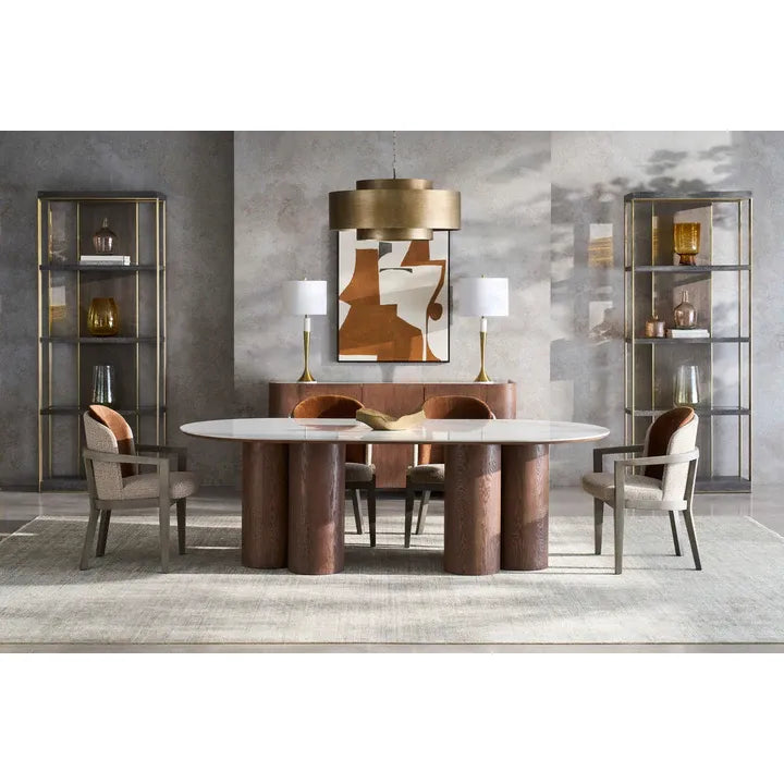 Alternate view of Parker Dining Table, featuring stone, wood, and a expansive oval dining surface.