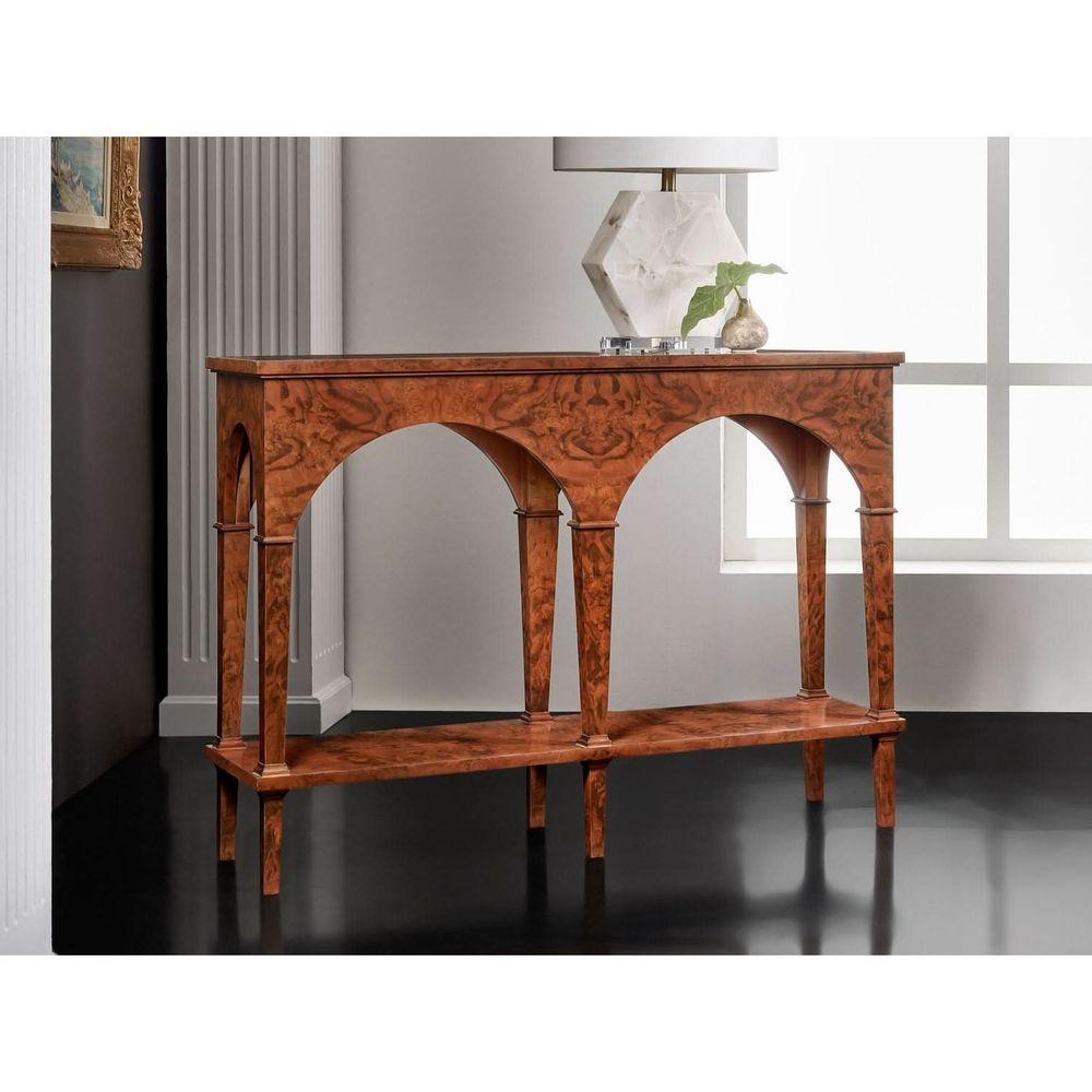 Alternate view of Triomphe Console in warm medium brown and amber-brown.