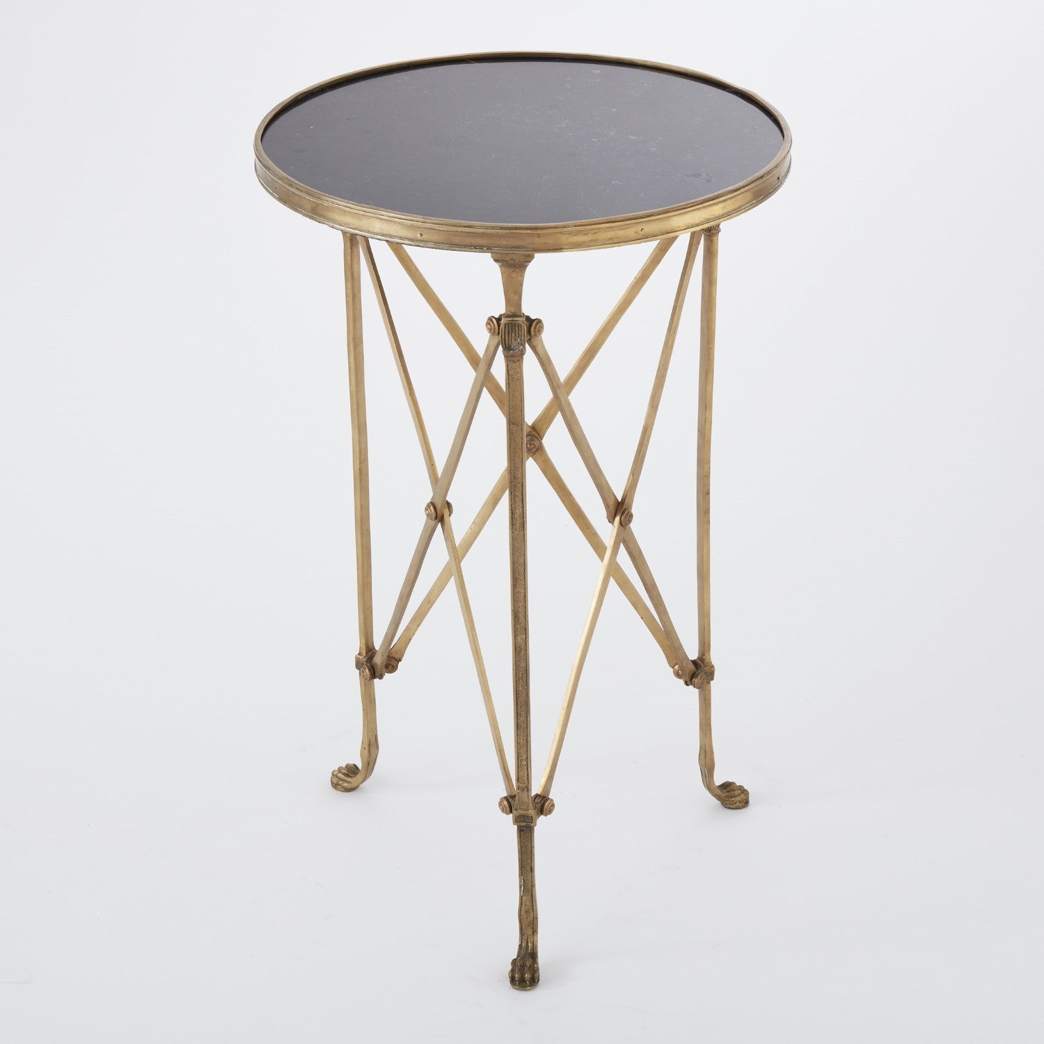 Round Directoire Table-Global Views-GVSA-8497-Side TablesBrass/Black Granite-1-France and Son