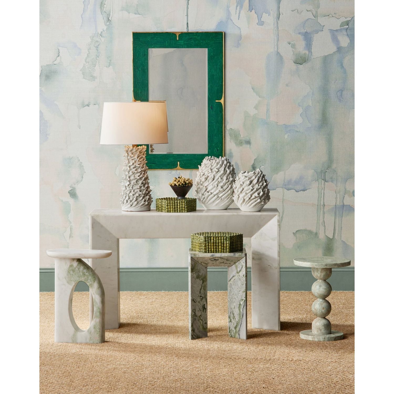 Additional view of Turner Marble Accent Table in cream and off-white.