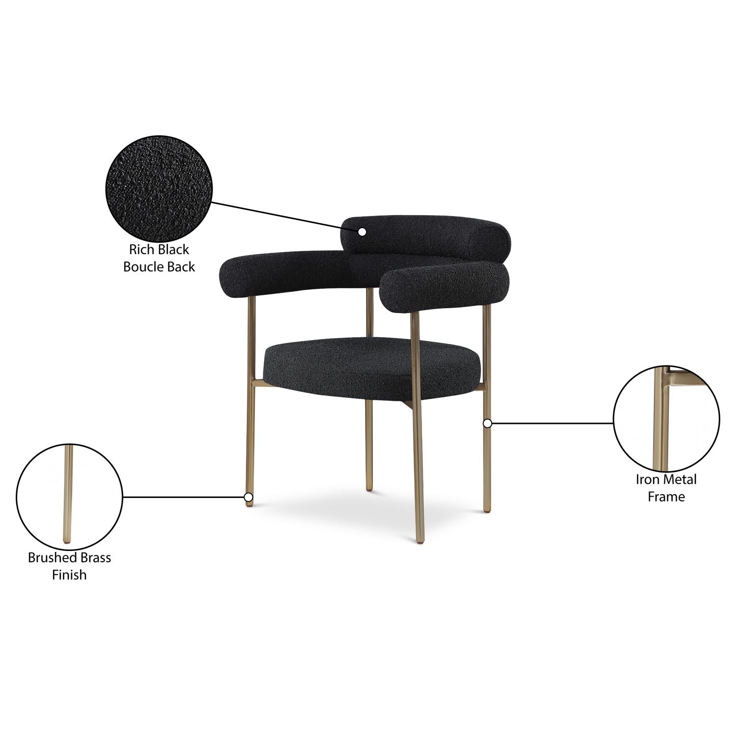 Blake Boucle Fabric Upholstered Dining Chair — Black / Brushed Brass