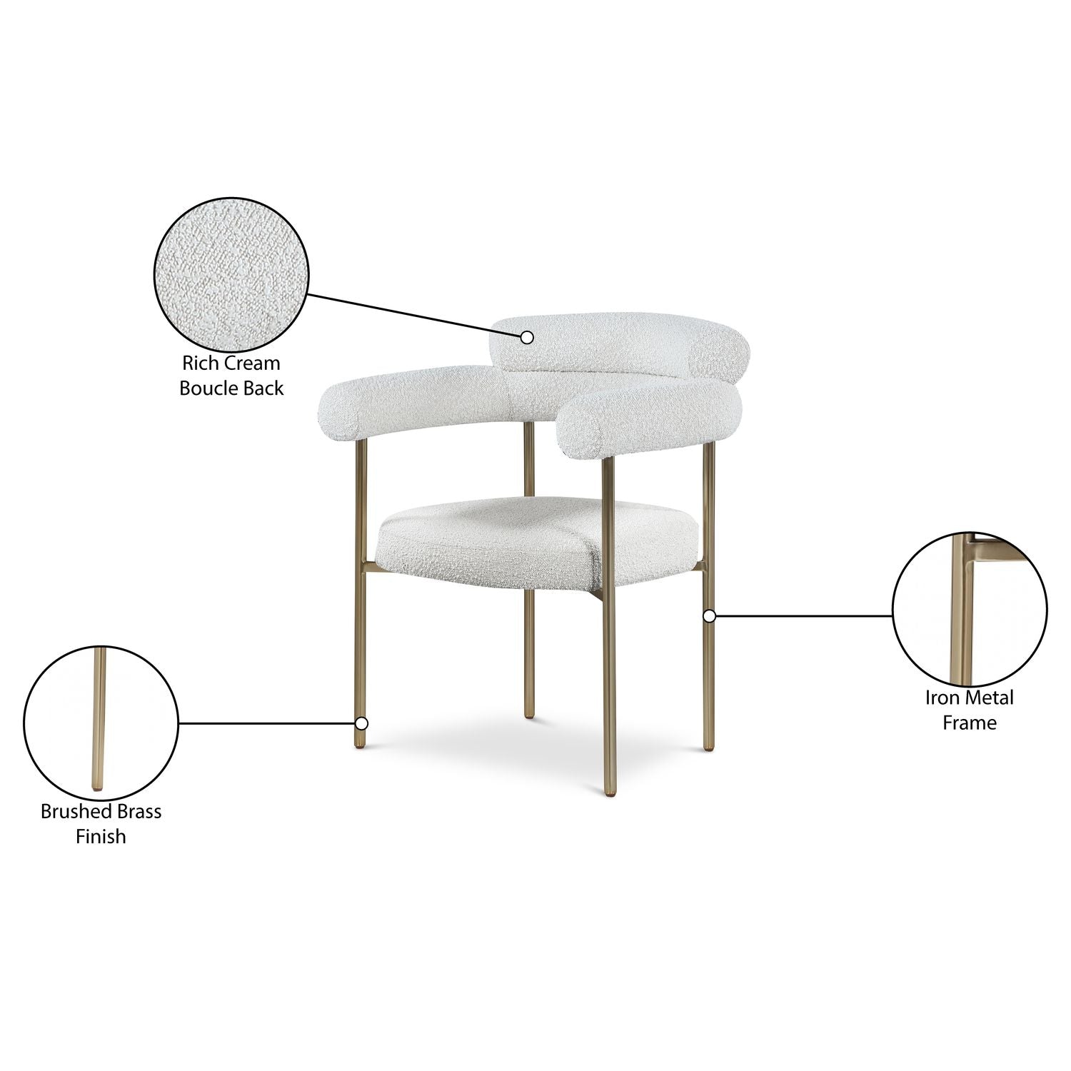 Blake Boucle Fabric Upholstered Dining Chair — Cream / Brushed Brass