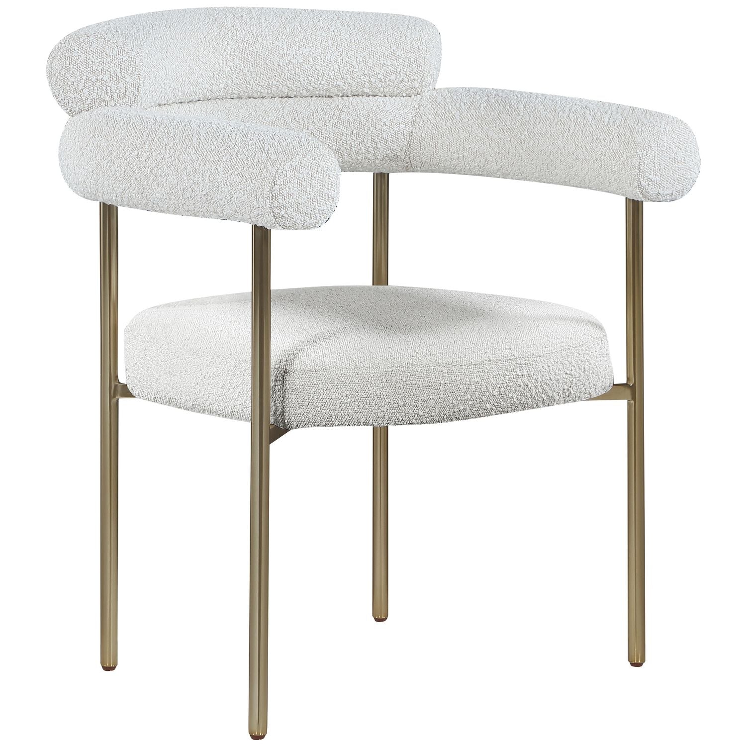 Blake Boucle Fabric Upholstered Dining Chair — Cream / Brushed Brass