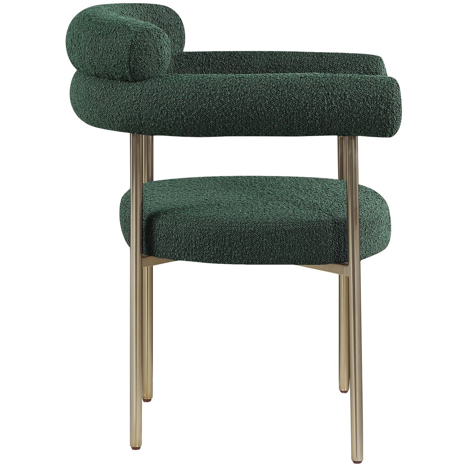 Blake Boucle Fabric Upholstered Dining Chair — Green / Brushed Brass