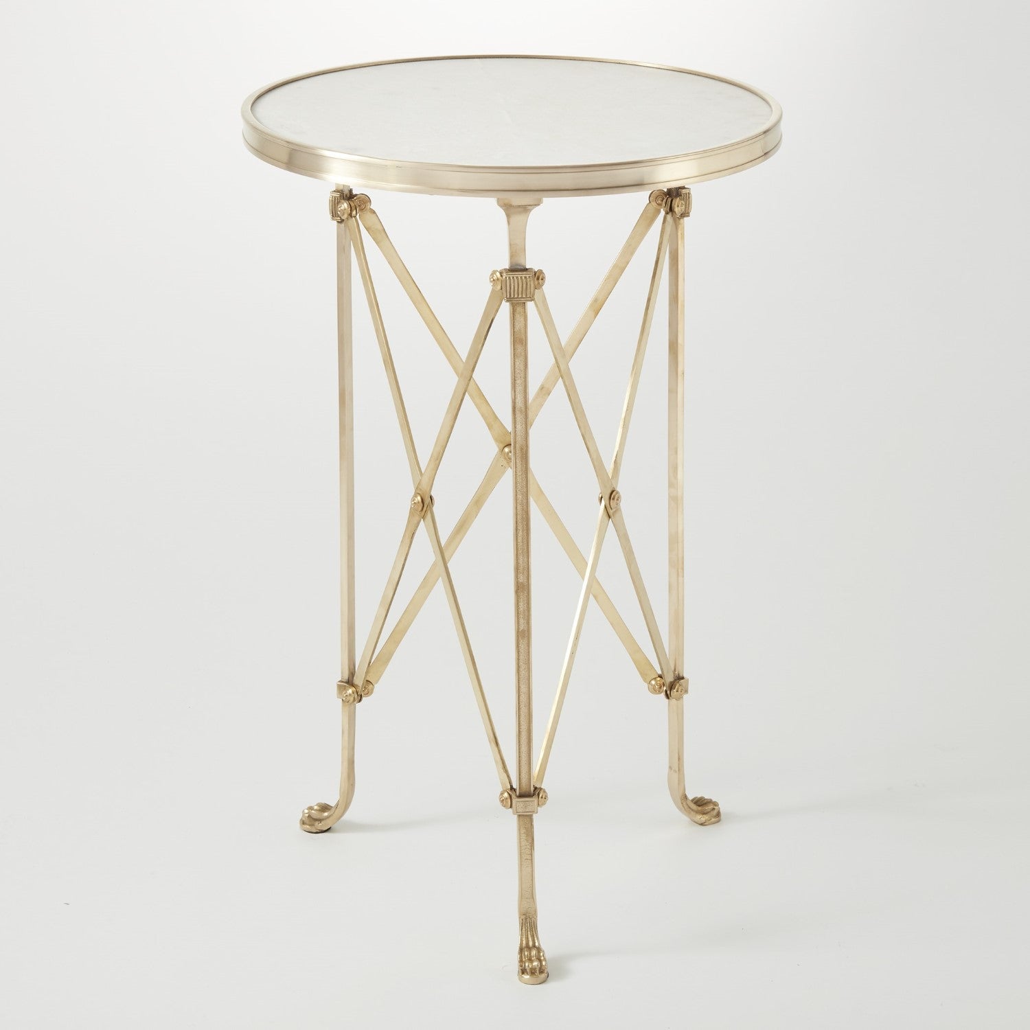 Round Directoire Table-Global Views-GVSA-8793-Side TablesBrass/White Marble-3-France and Son