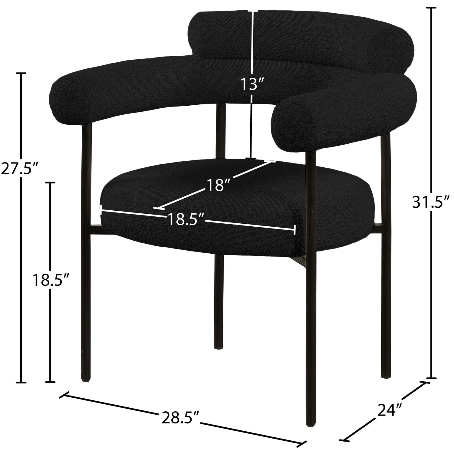 Blake Boucle Fabric Upholstered Dining Chair — Black / Matte Black