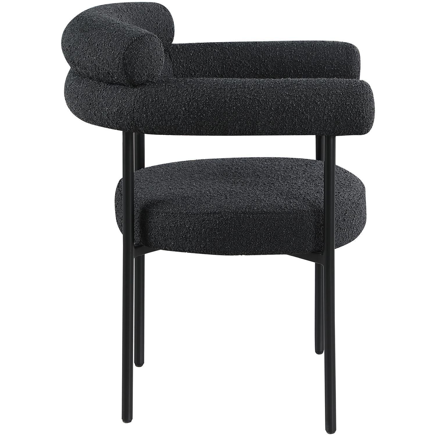 Blake Boucle Fabric Upholstered Dining Chair — Black / Matte Black
