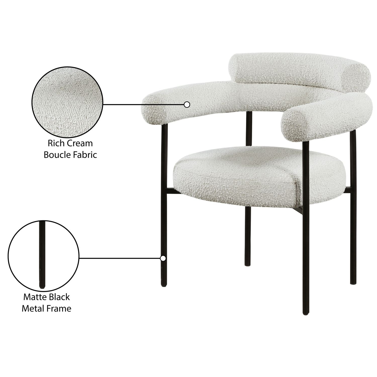 Blake Boucle Fabric Upholstered Dining Chair — Cream / Matte Black