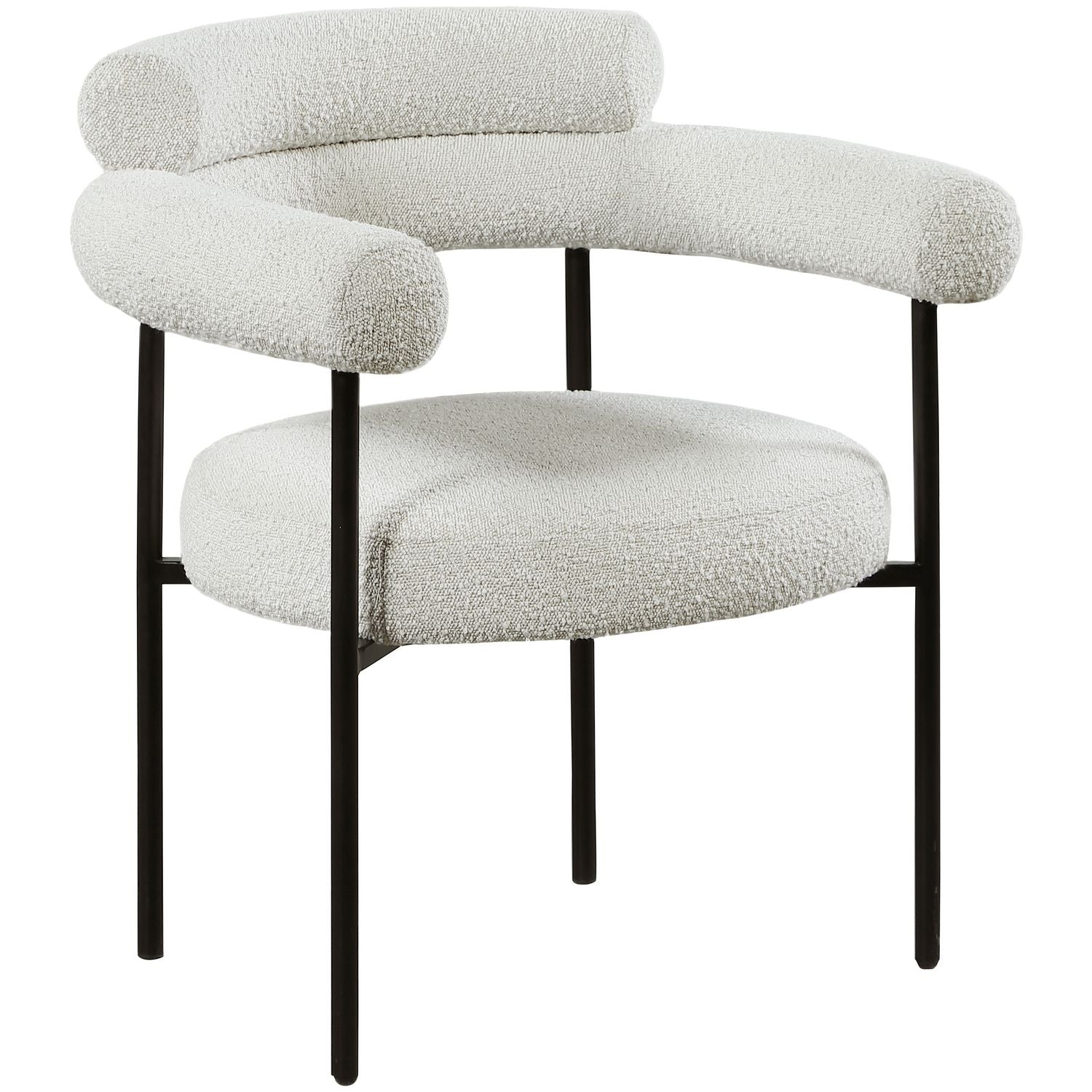Blake Boucle Fabric Upholstered Dining Chair — Cream / Matte Black