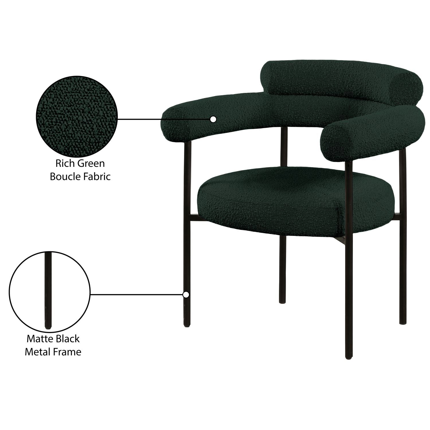 Blake Boucle Fabric Upholstered Dining Chair — Green / Matte Black