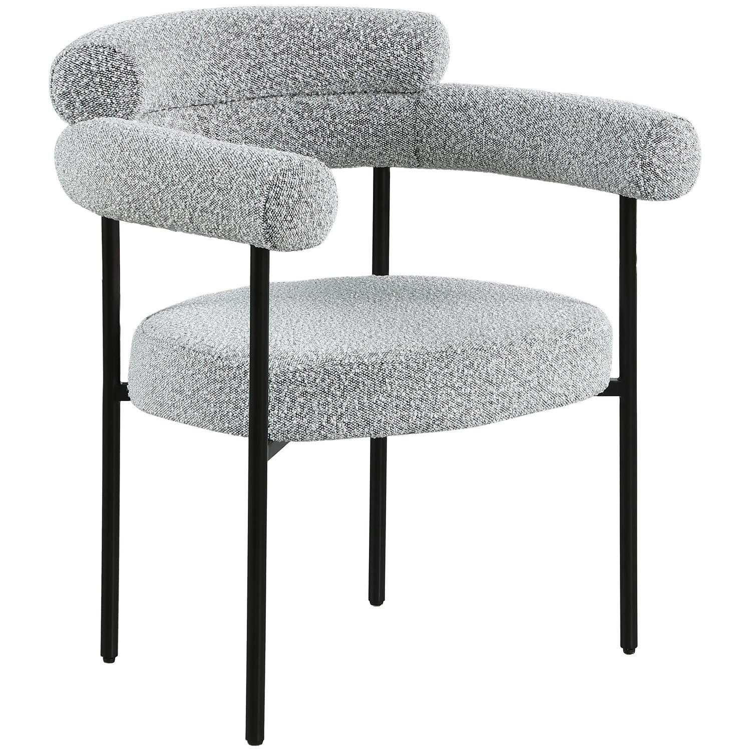 Blake Boucle Fabric Upholstered Dining Chair — Grey / Matte Black