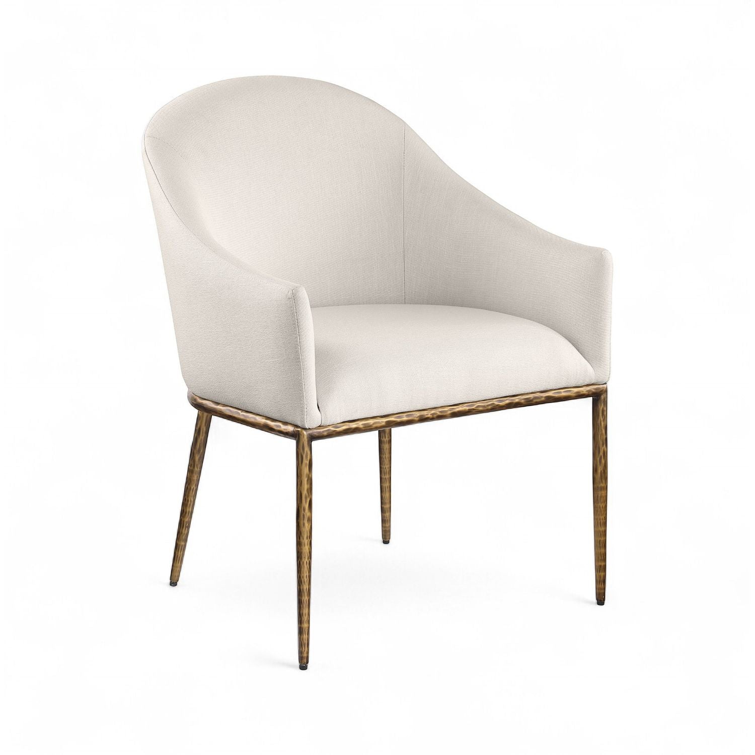 Ferro Linen Textured Performance Fabric Upholstered Dining Arm Chair — Beige / Brushed Gold