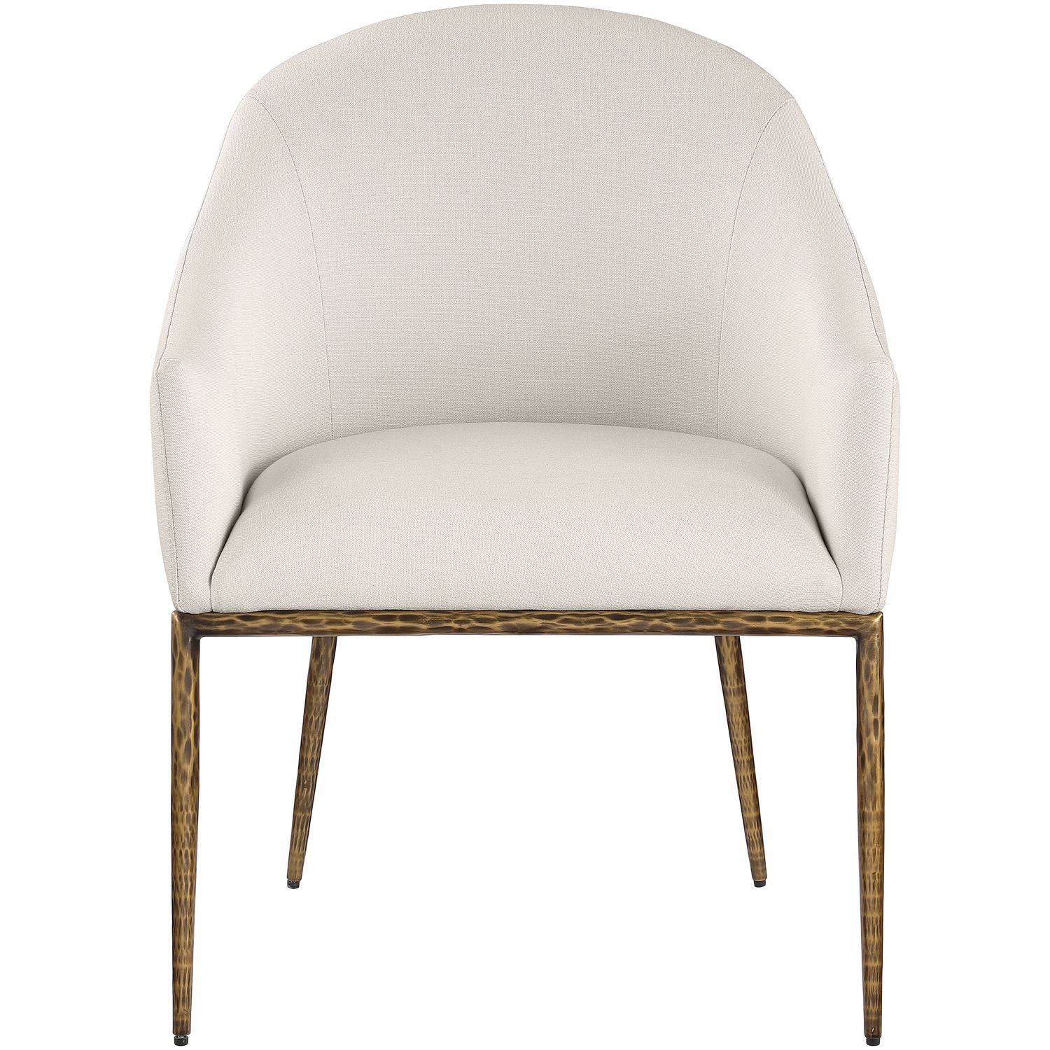 Ferro Linen Textured Performance Fabric Upholstered Dining Arm Chair — Beige / Brushed Gold