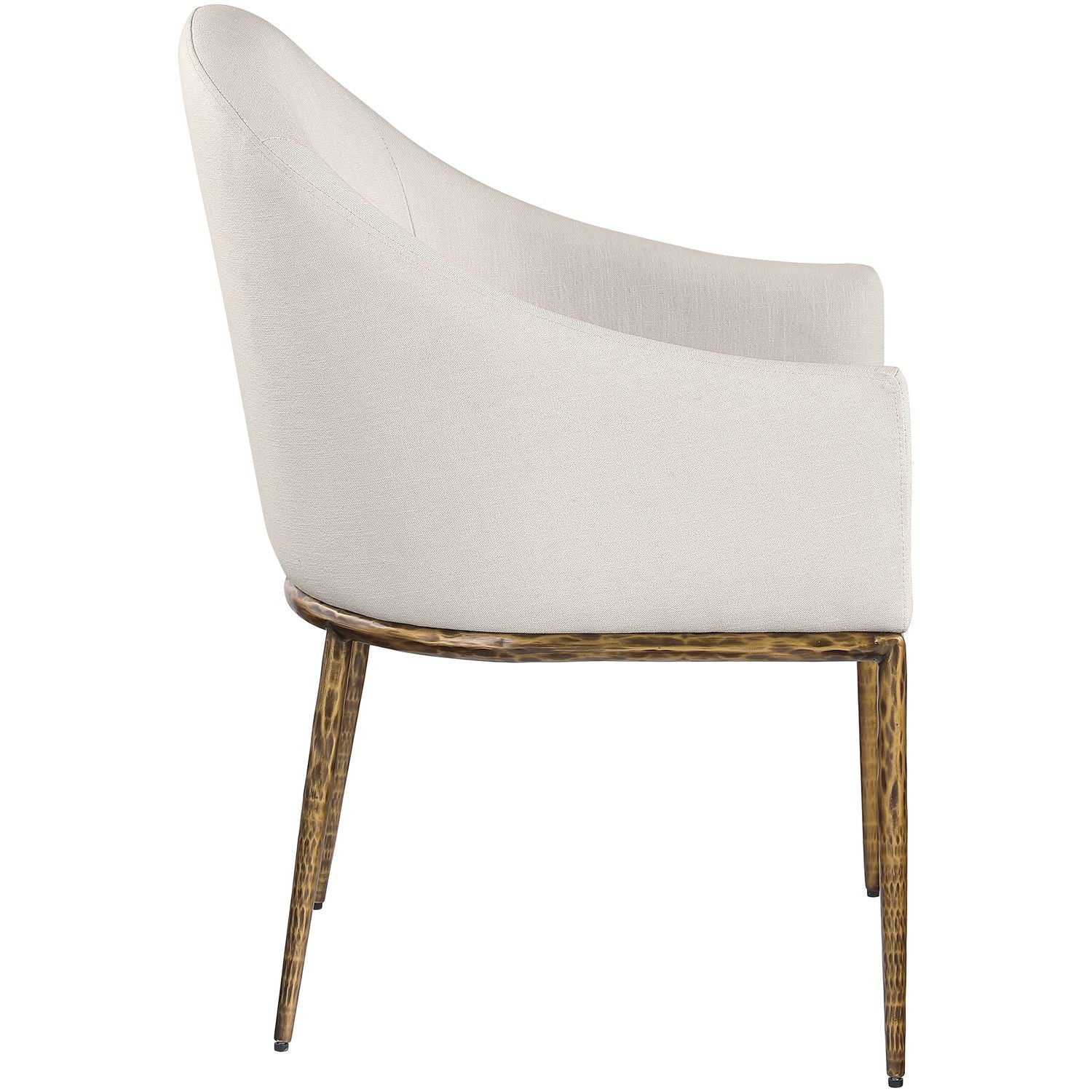 Ferro Linen Textured Performance Fabric Upholstered Dining Arm Chair — Beige / Brushed Gold