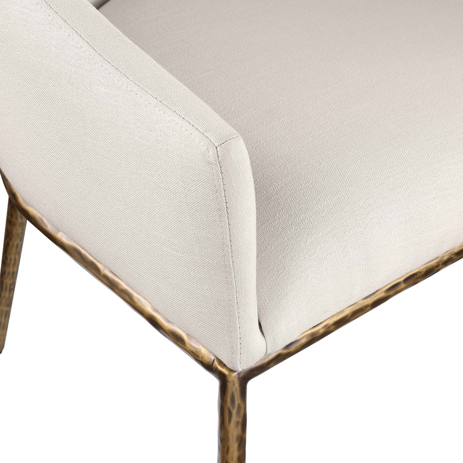 Ferro Linen Textured Performance Fabric Upholstered Dining Arm Chair — Beige / Brushed Gold