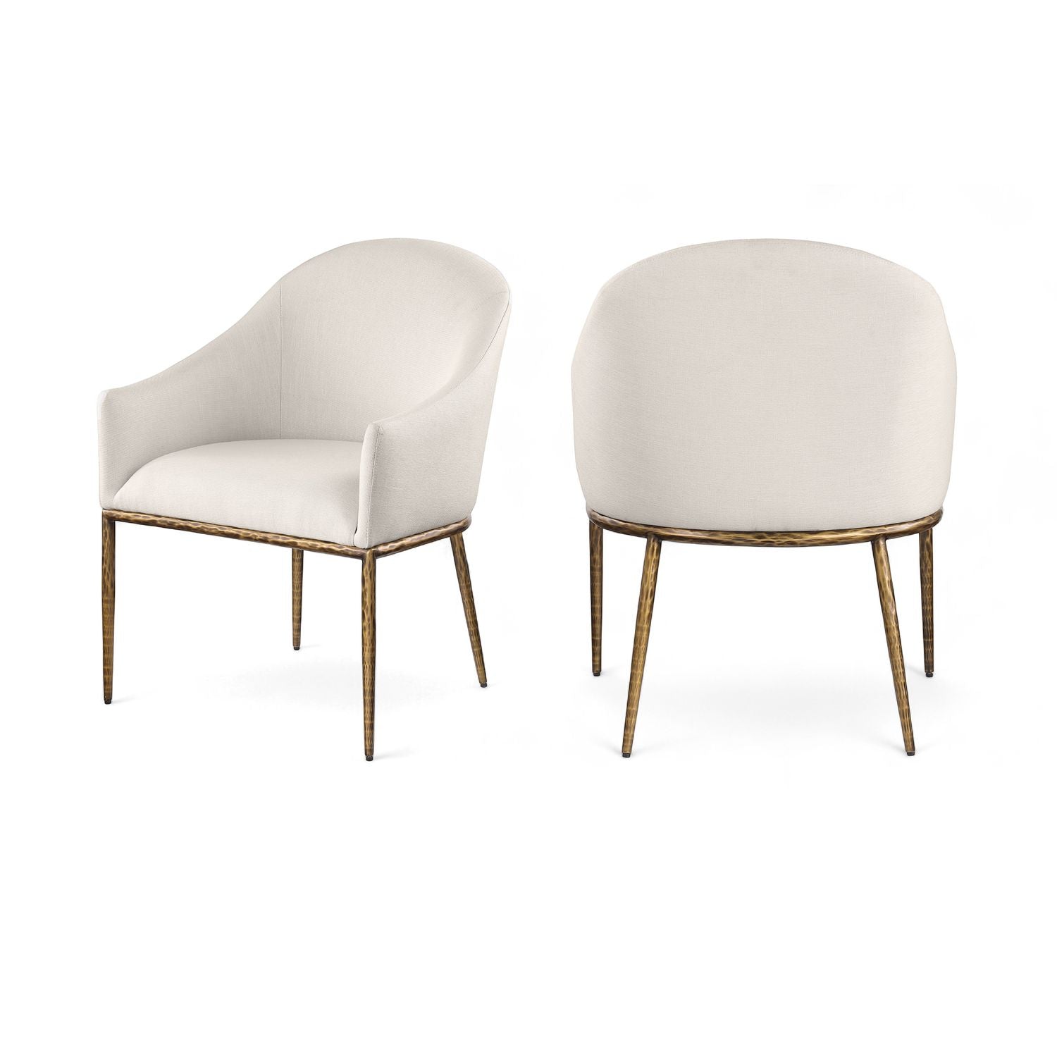 Ferro Beige Linen Textured Performance Fabric Upholstered Dining Arm Chair