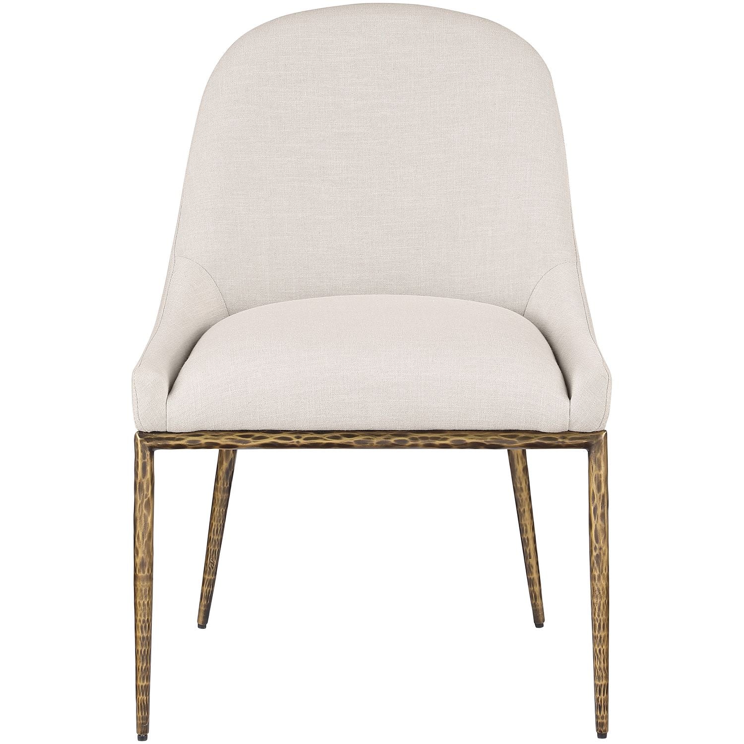 Ferro Linen Textured Performance Fabric Upholstered Dining Side Chair — Beige / Brushed Gold