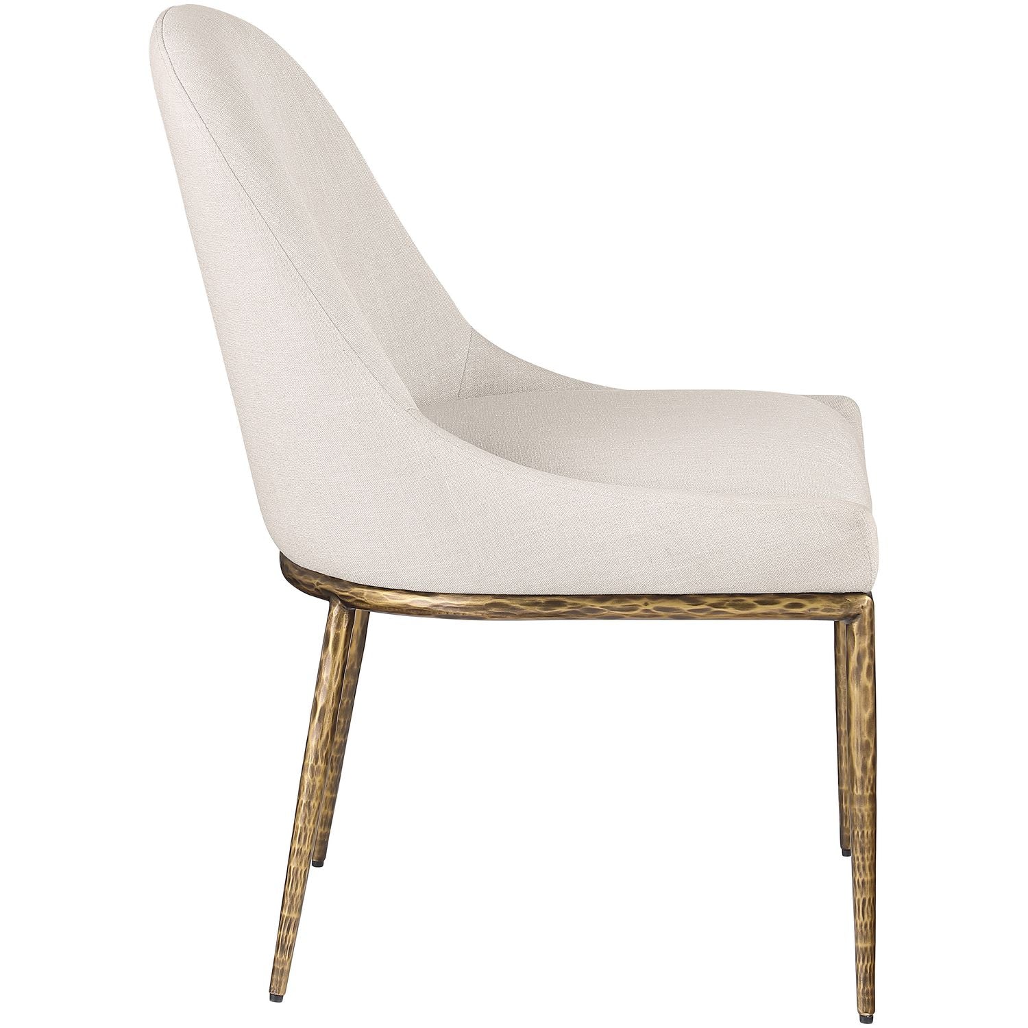 Ferro Linen Textured Performance Fabric Upholstered Dining Side Chair — Beige / Brushed Gold