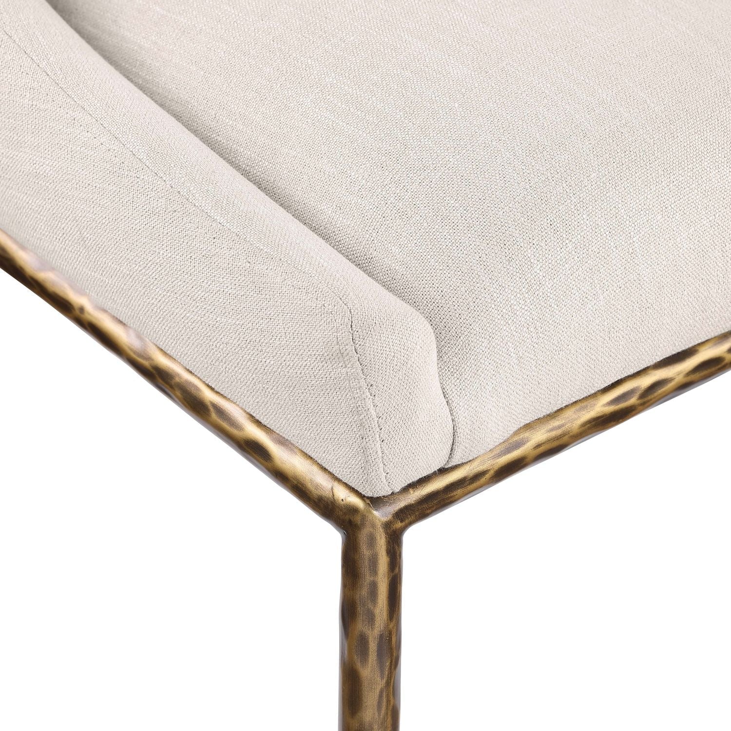 Ferro Linen Textured Performance Fabric Upholstered Dining Side Chair — Beige / Brushed Gold