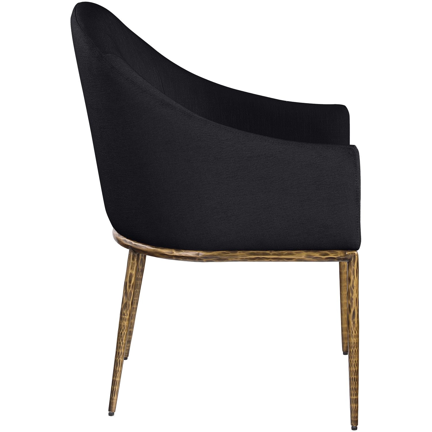 Ferro Linen Textured Performance Fabric Upholstered Dining Arm Chair — Black / Brushed Gold
