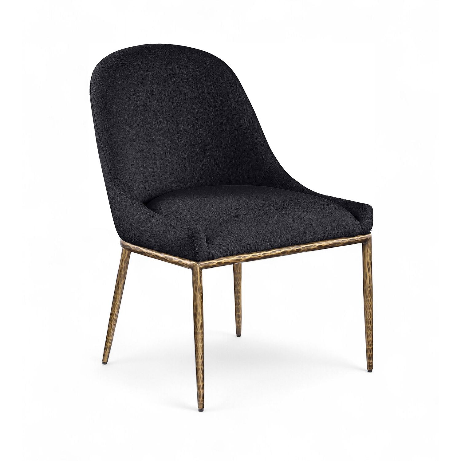 Ferro Linen Textured Performance Fabric Upholstered Dining Side Chair — Black / Brushed Gold