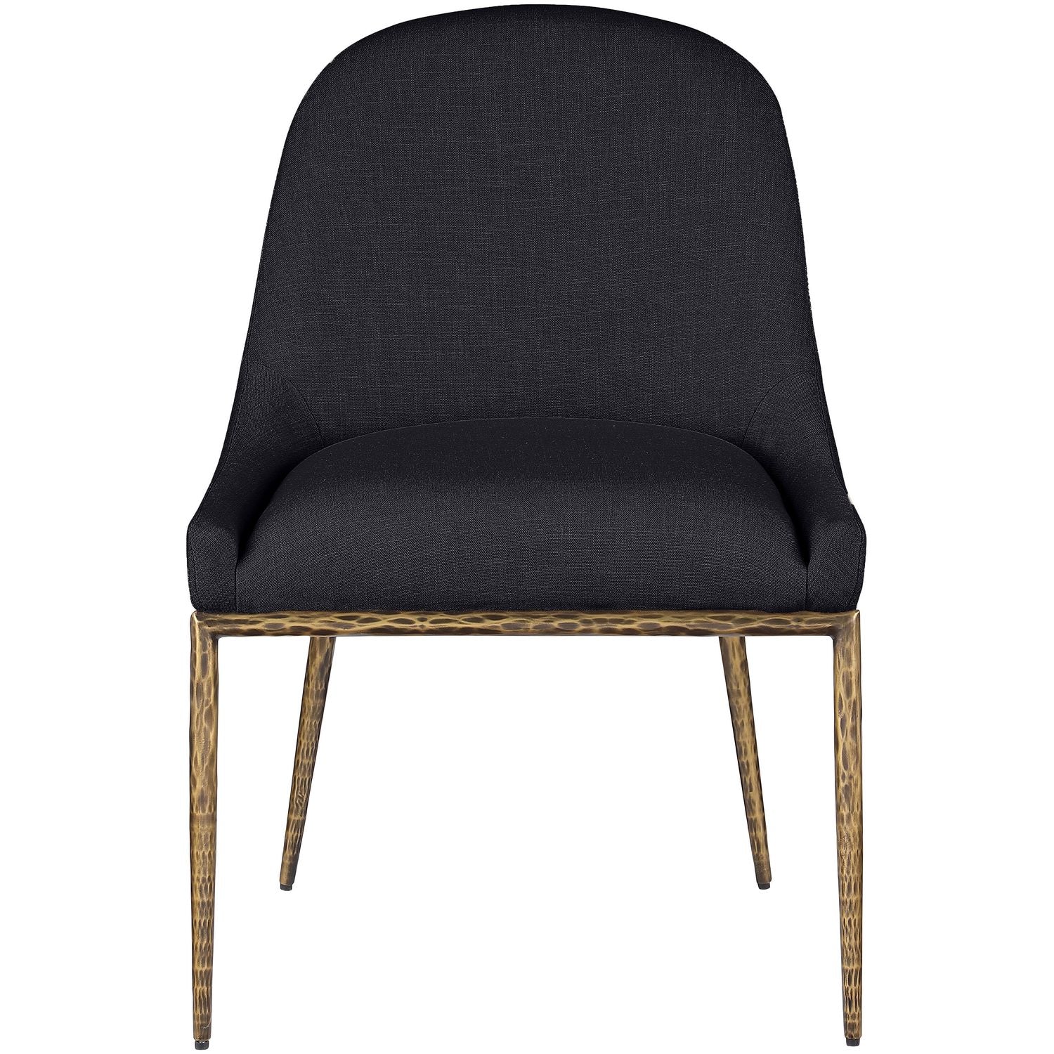 Ferro Linen Textured Performance Fabric Upholstered Dining Side Chair — Black / Brushed Gold