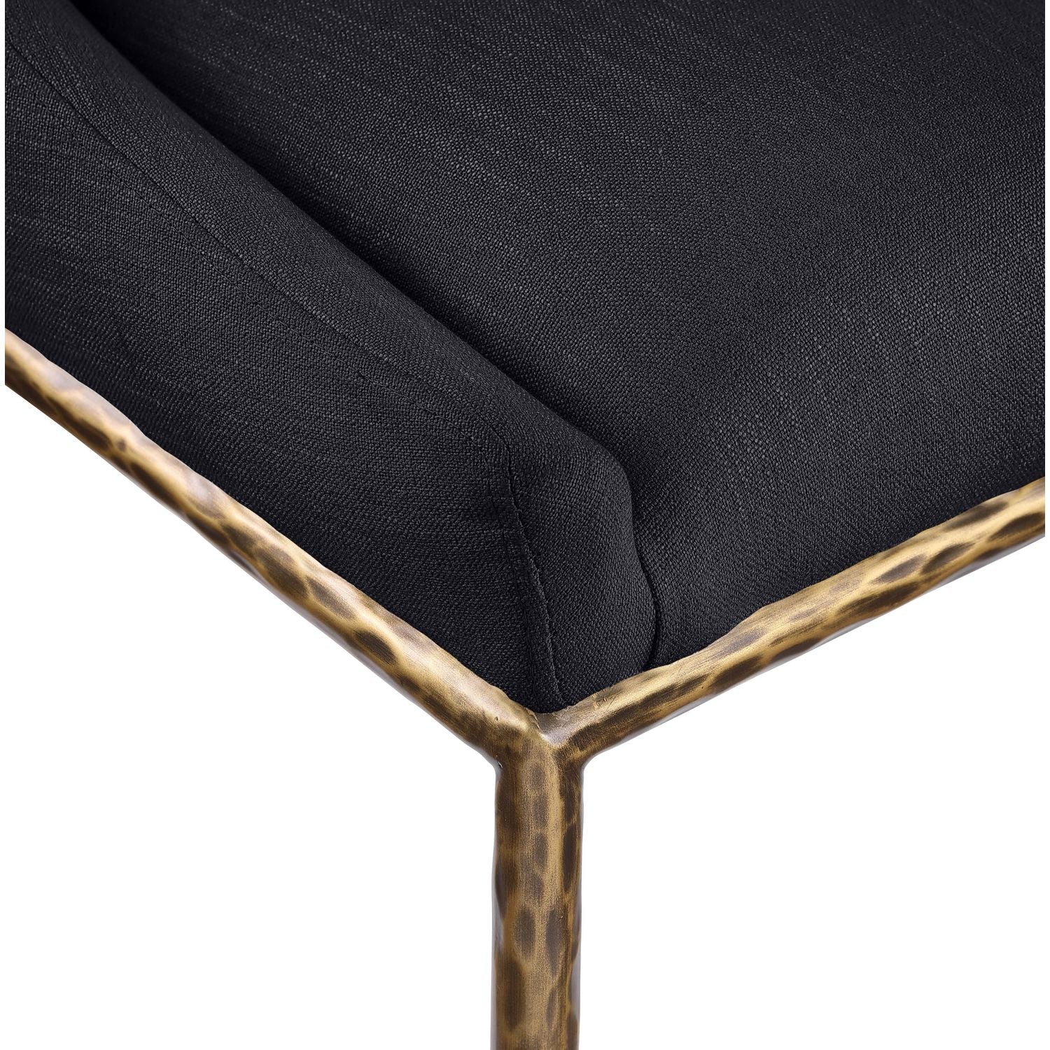 Ferro Linen Textured Performance Fabric Upholstered Dining Side Chair — Black / Brushed Gold