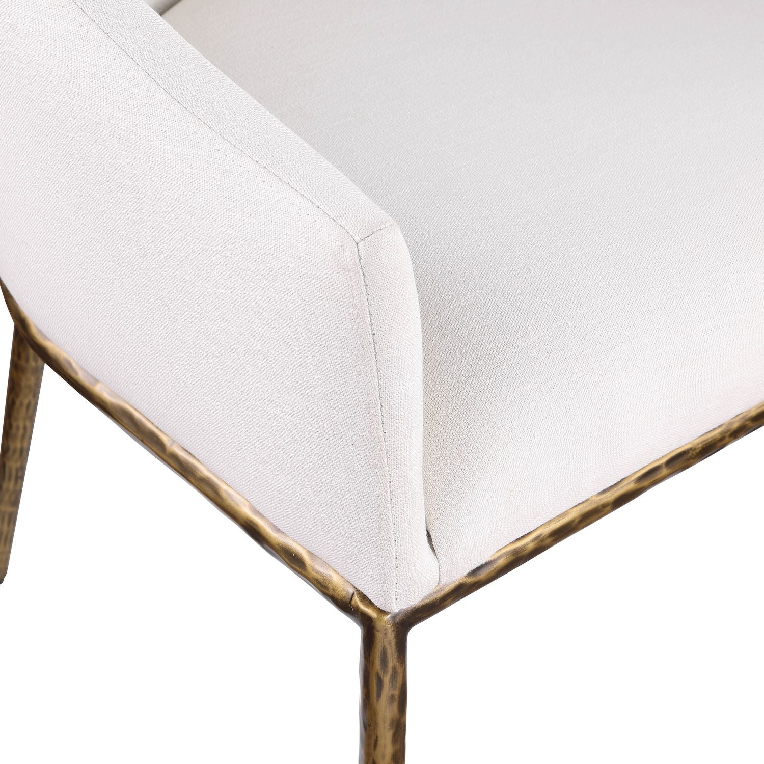 Ferro Linen Textured Performance Fabric Upholstered Dining Arm Chair — Cream / Brushed Gold
