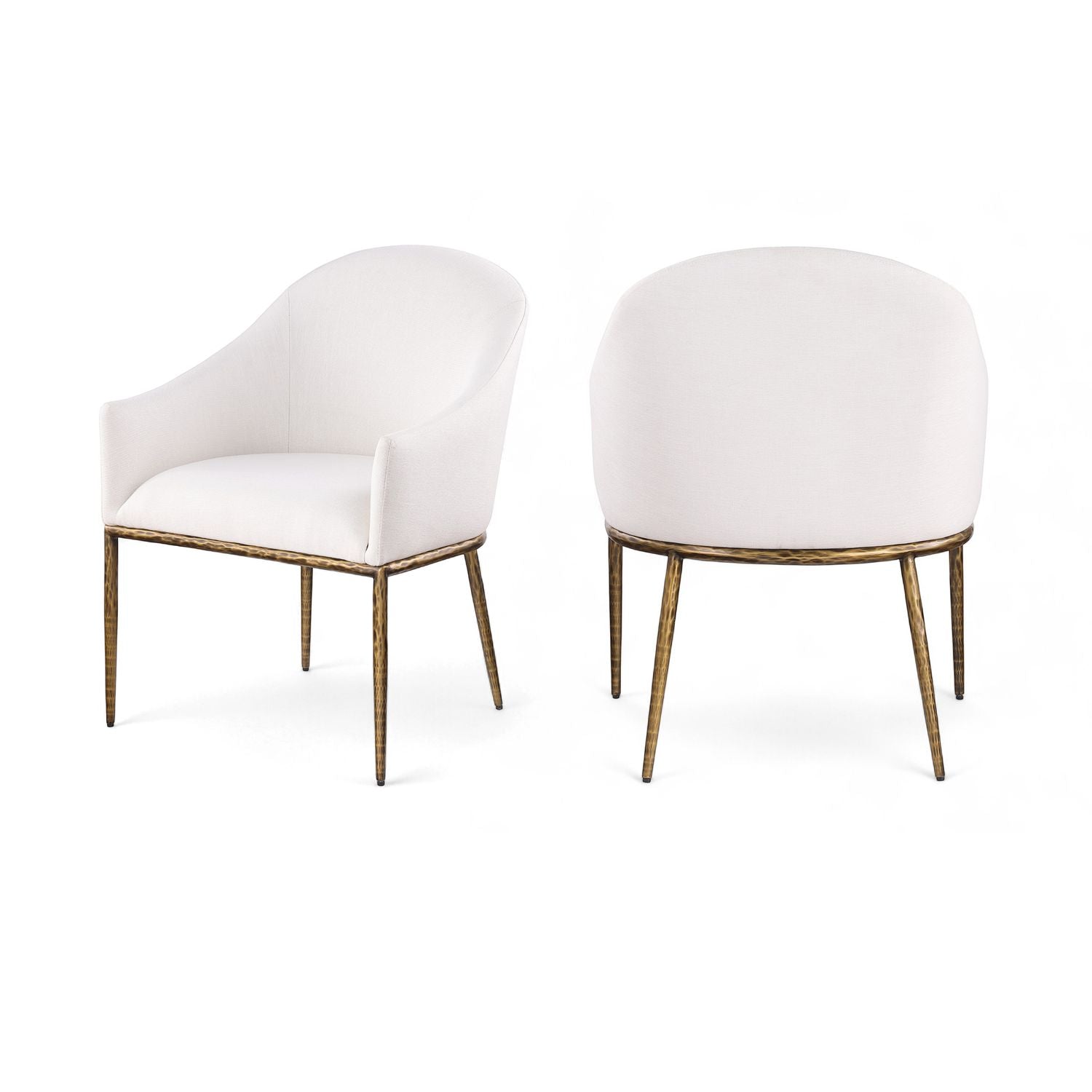 Ferro Cream Linen Textured Performance Fabric Upholstered Dining Arm Chair