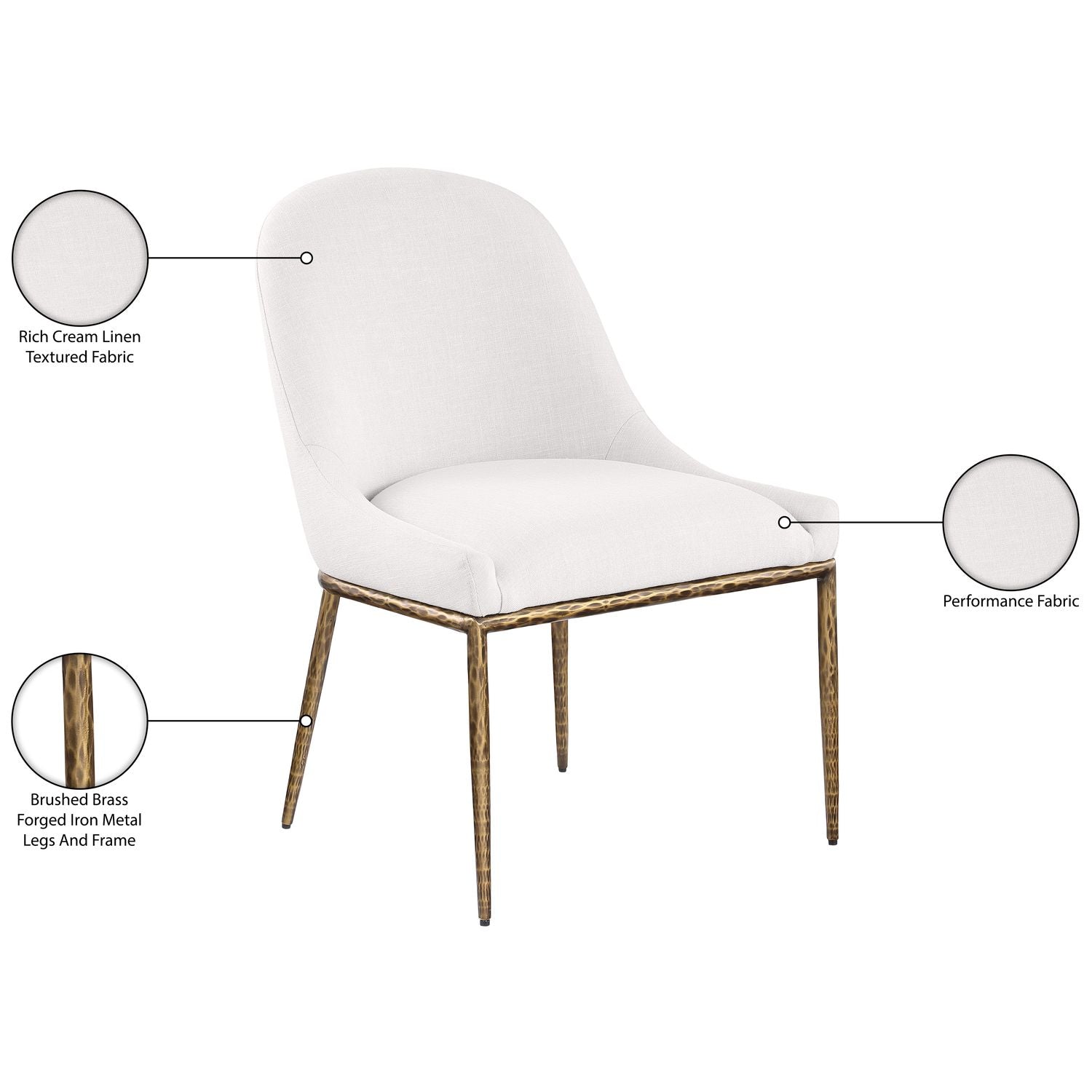 Ferro Linen Textured Performance Fabric Upholstered Dining Side Chair — Cream / Brushed Gold