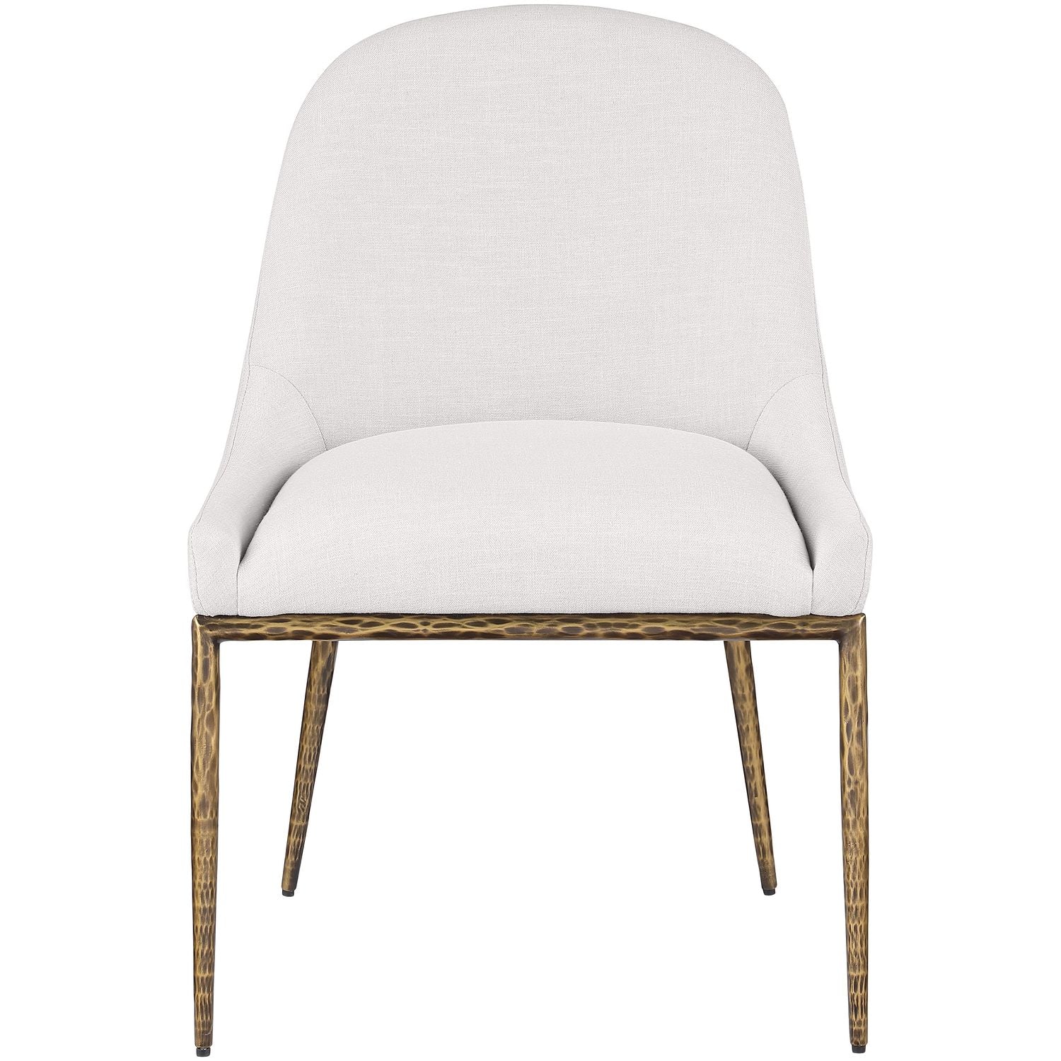 Ferro Linen Textured Performance Fabric Upholstered Dining Side Chair — Cream / Brushed Gold