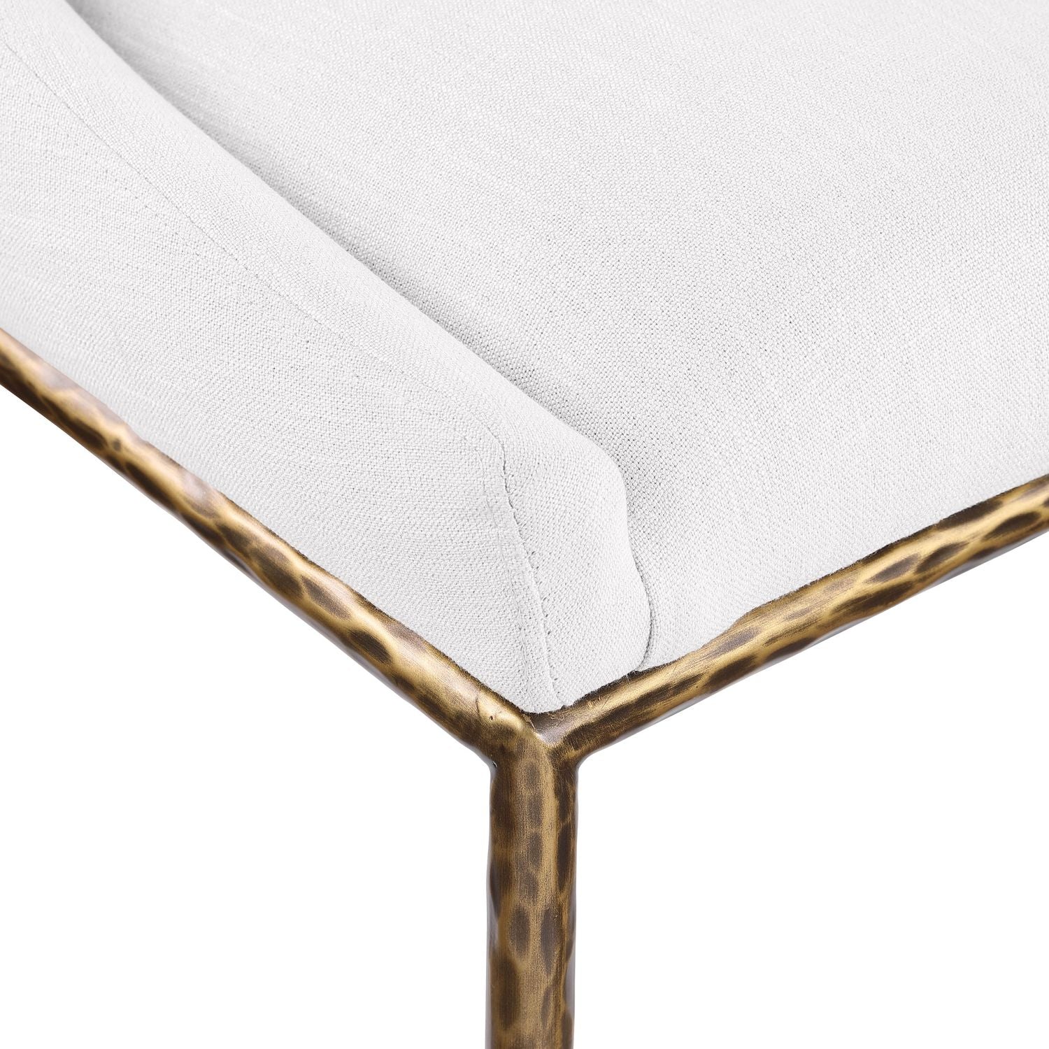 Ferro Linen Textured Performance Fabric Upholstered Dining Side Chair — Cream / Brushed Gold