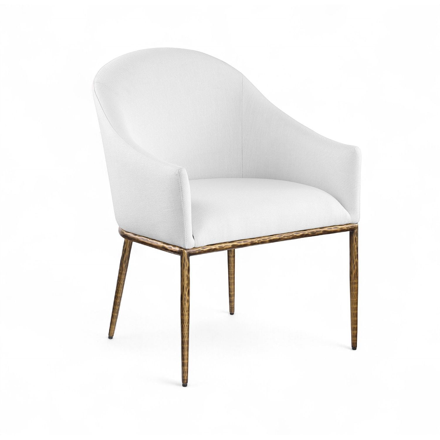 Ferro Linen Textured Performance Fabric Upholstered Dining Arm Chair — White / Brushed Gold