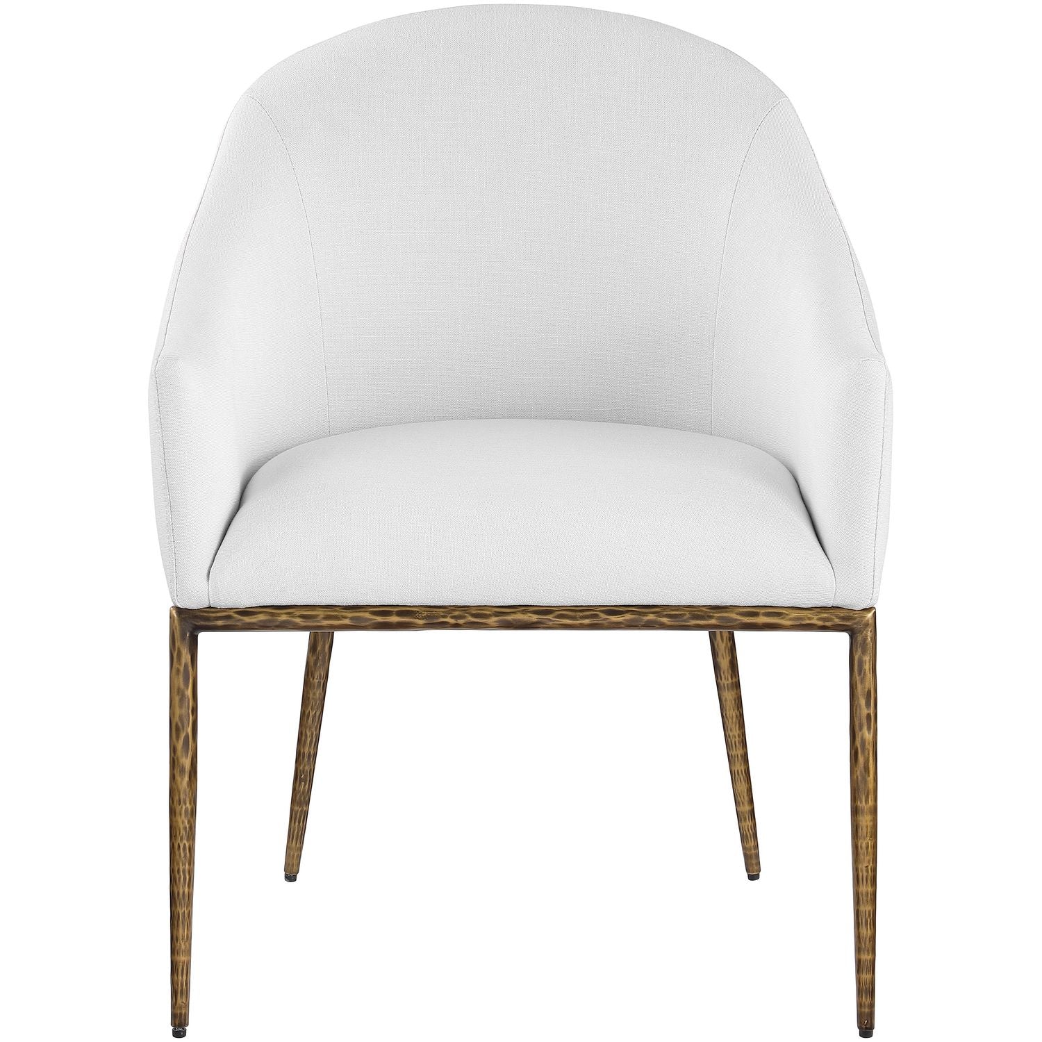 Ferro Linen Textured Performance Fabric Upholstered Dining Arm Chair — White / Brushed Gold