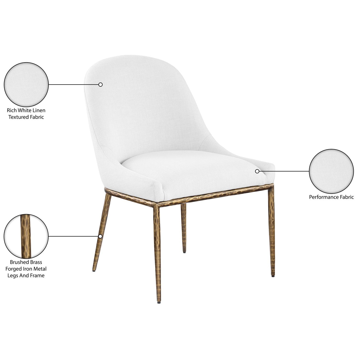 Ferro Linen Textured Performance Fabric Upholstered Dining Side Chair — White / Brushed Gold