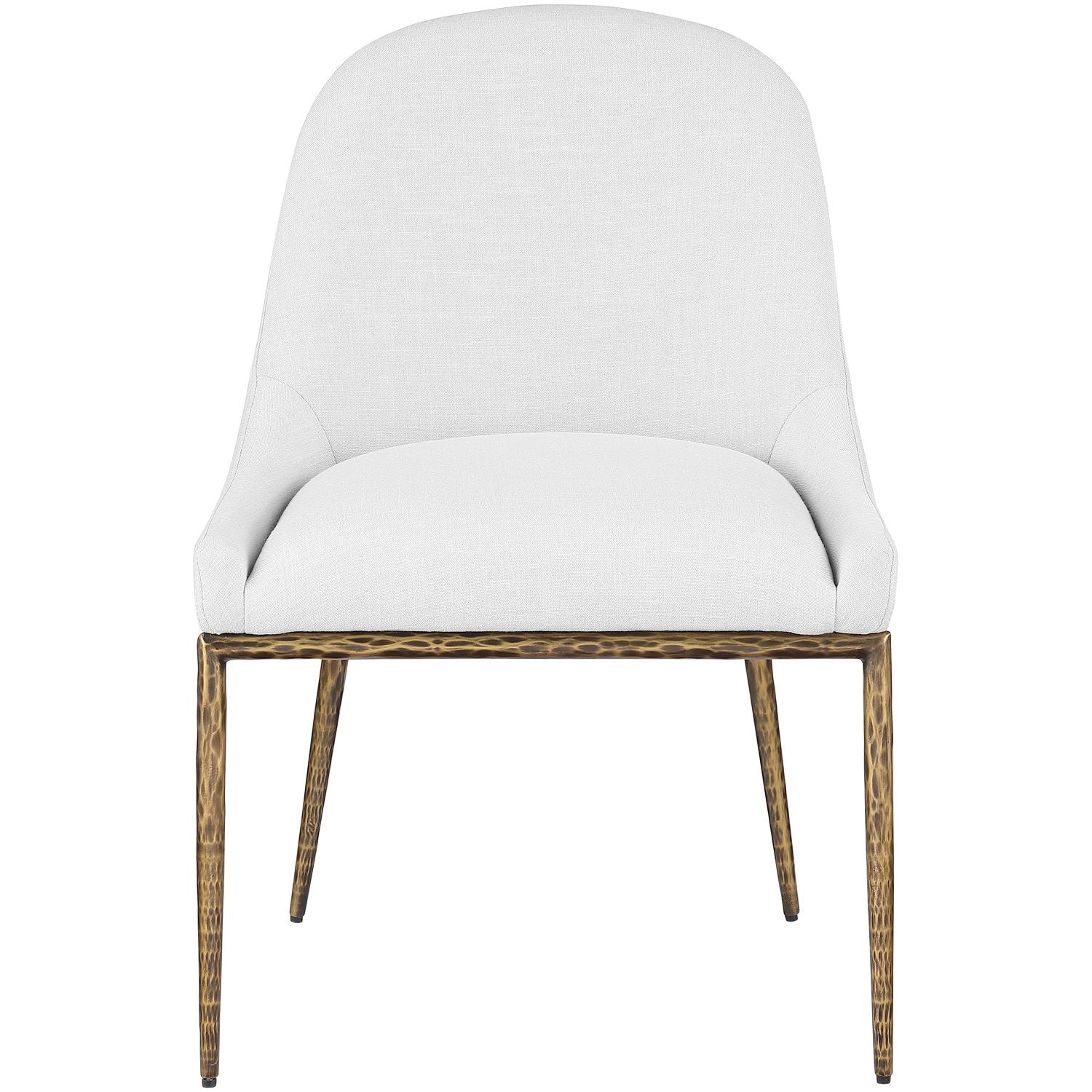 Ferro Linen Textured Performance Fabric Upholstered Dining Side Chair — White / Brushed Gold