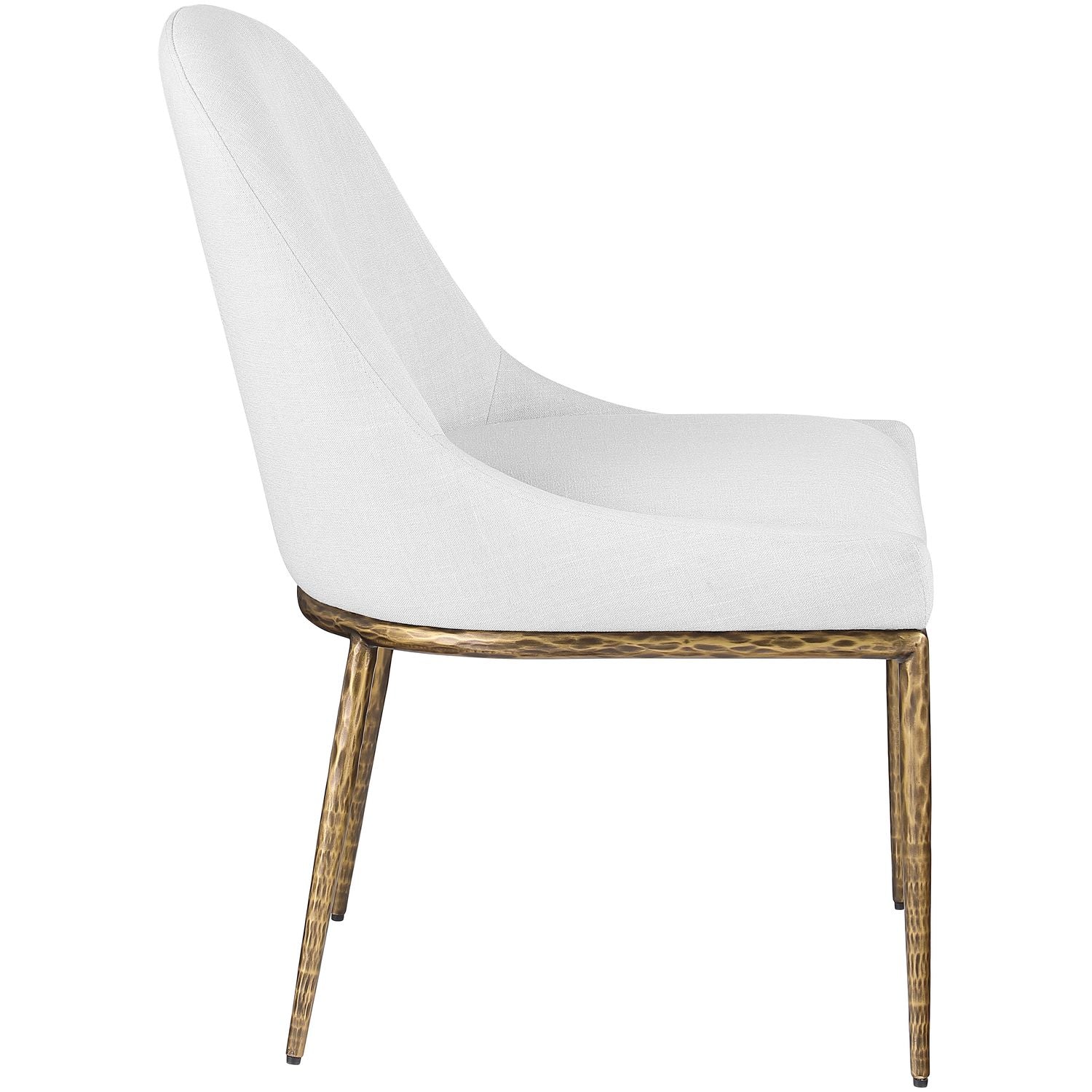 Ferro Linen Textured Performance Fabric Upholstered Dining Side Chair — White / Brushed Gold