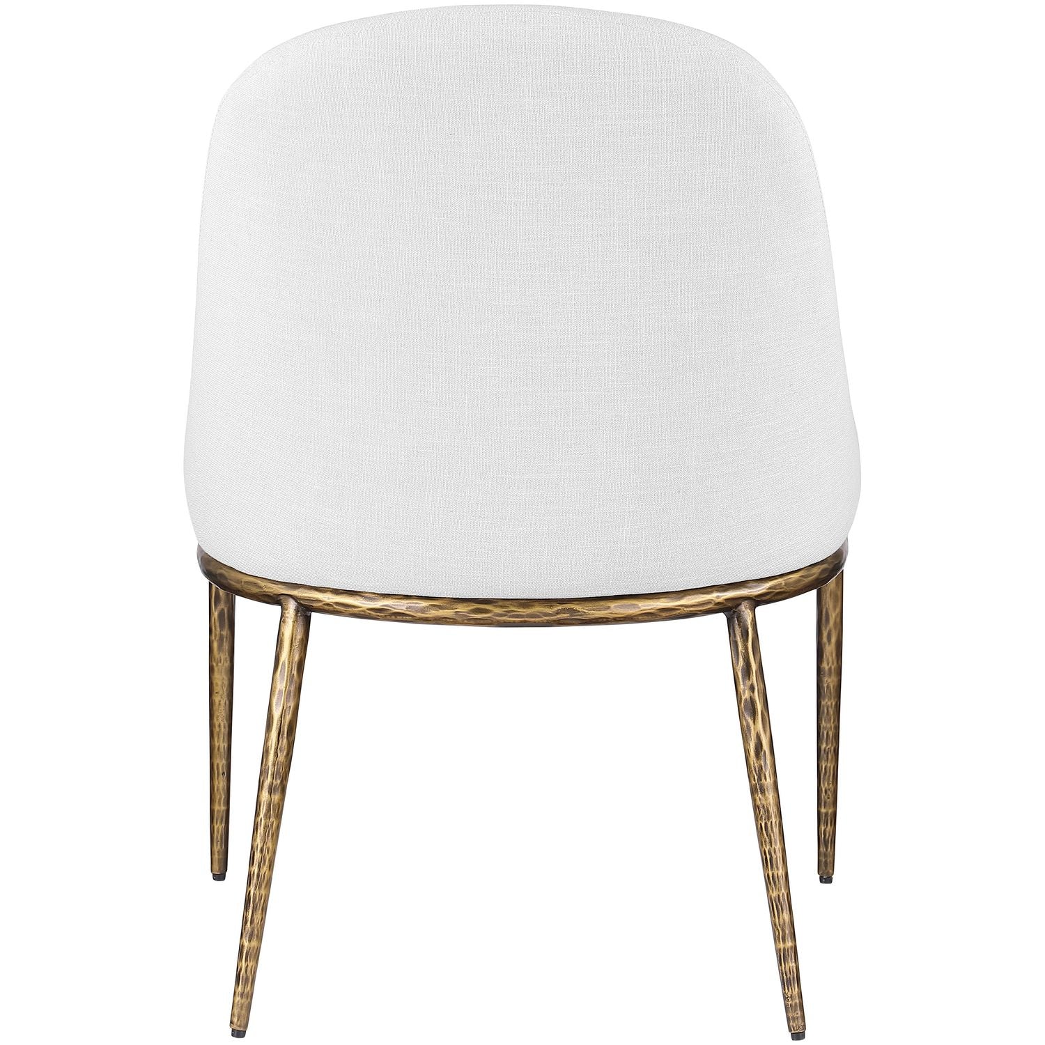 Ferro Linen Textured Performance Fabric Upholstered Dining Side Chair — White / Brushed Gold