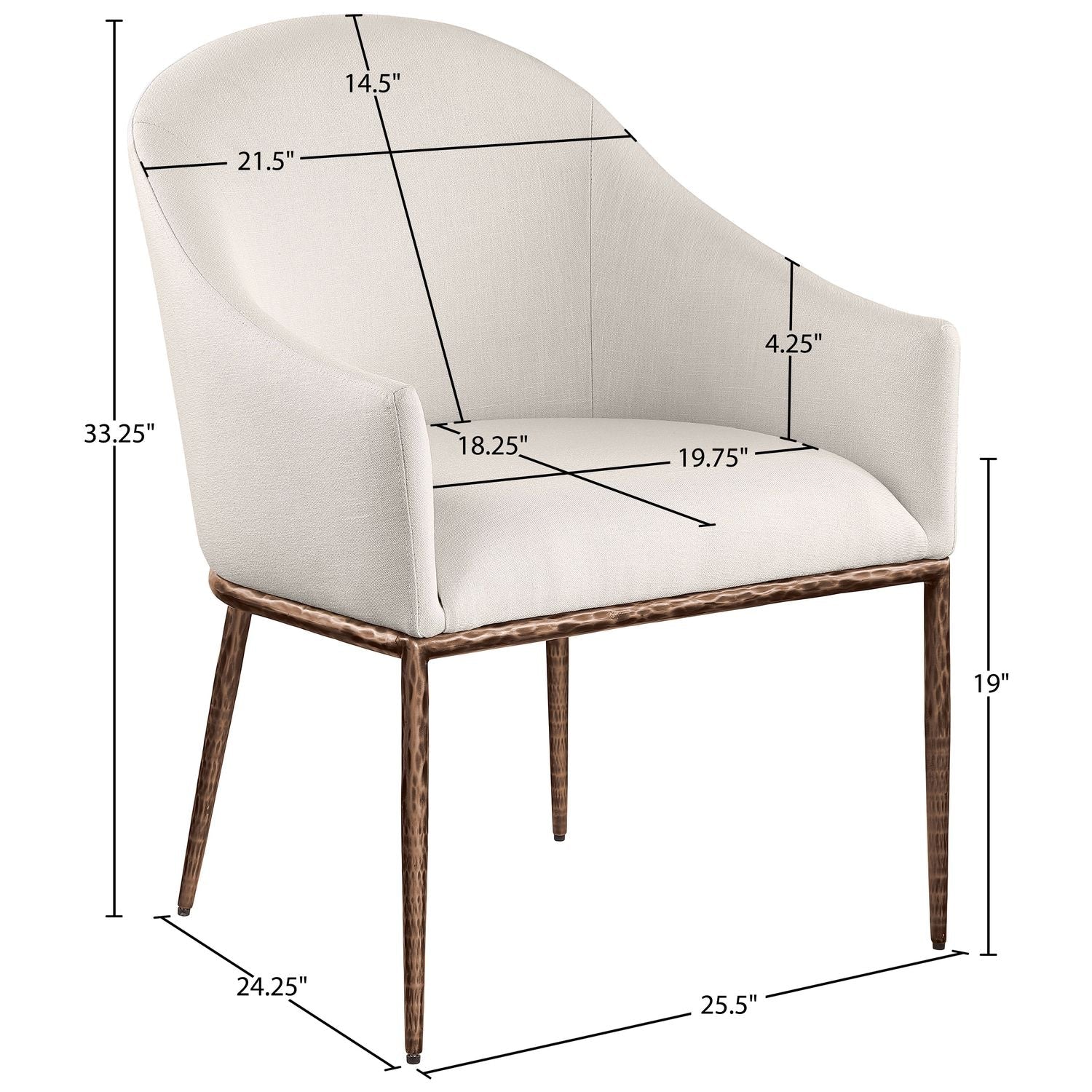 Ferro Linen Textured Performance Fabric Upholstered Dining Arm Chair — Beige / Brushed Bronze