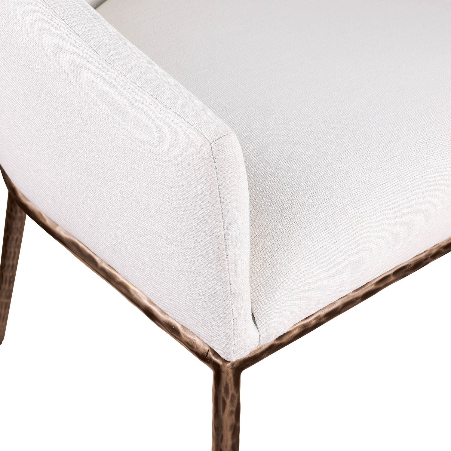 Ferro Linen Textured Performance Fabric Upholstered Dining Arm Chair — Cream / Brushed Bronze