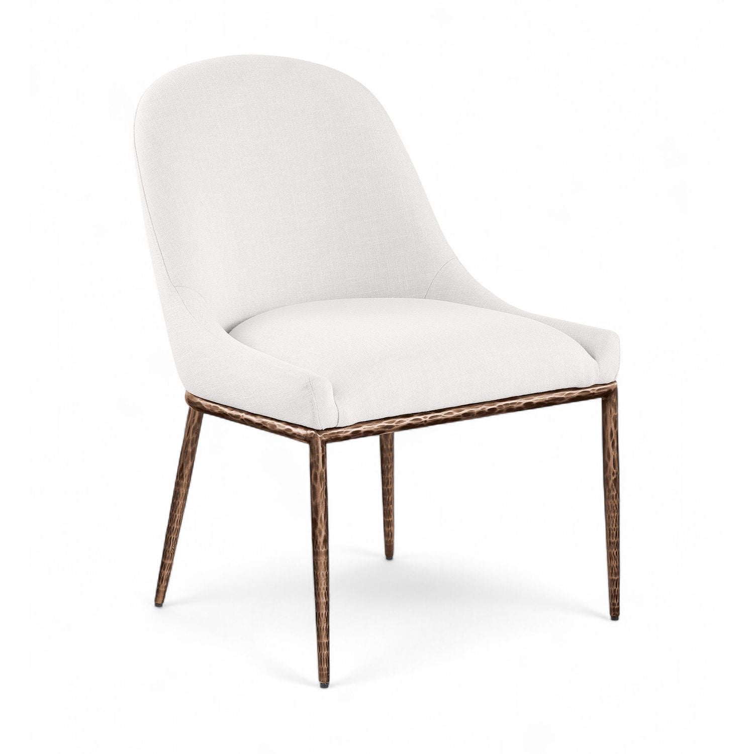 Ferro Linen Textured Performance Fabric Upholstered Dining Side Chair — Cream / Brushed Bronze