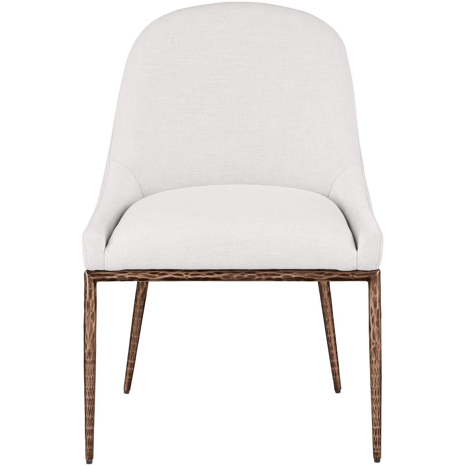 Ferro Linen Textured Performance Fabric Upholstered Dining Side Chair — Cream / Brushed Bronze