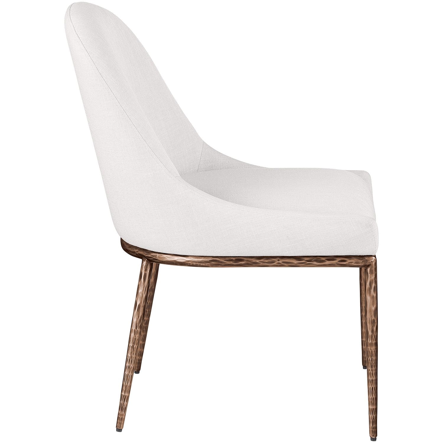 Ferro Linen Textured Performance Fabric Upholstered Dining Side Chair — Cream / Brushed Bronze