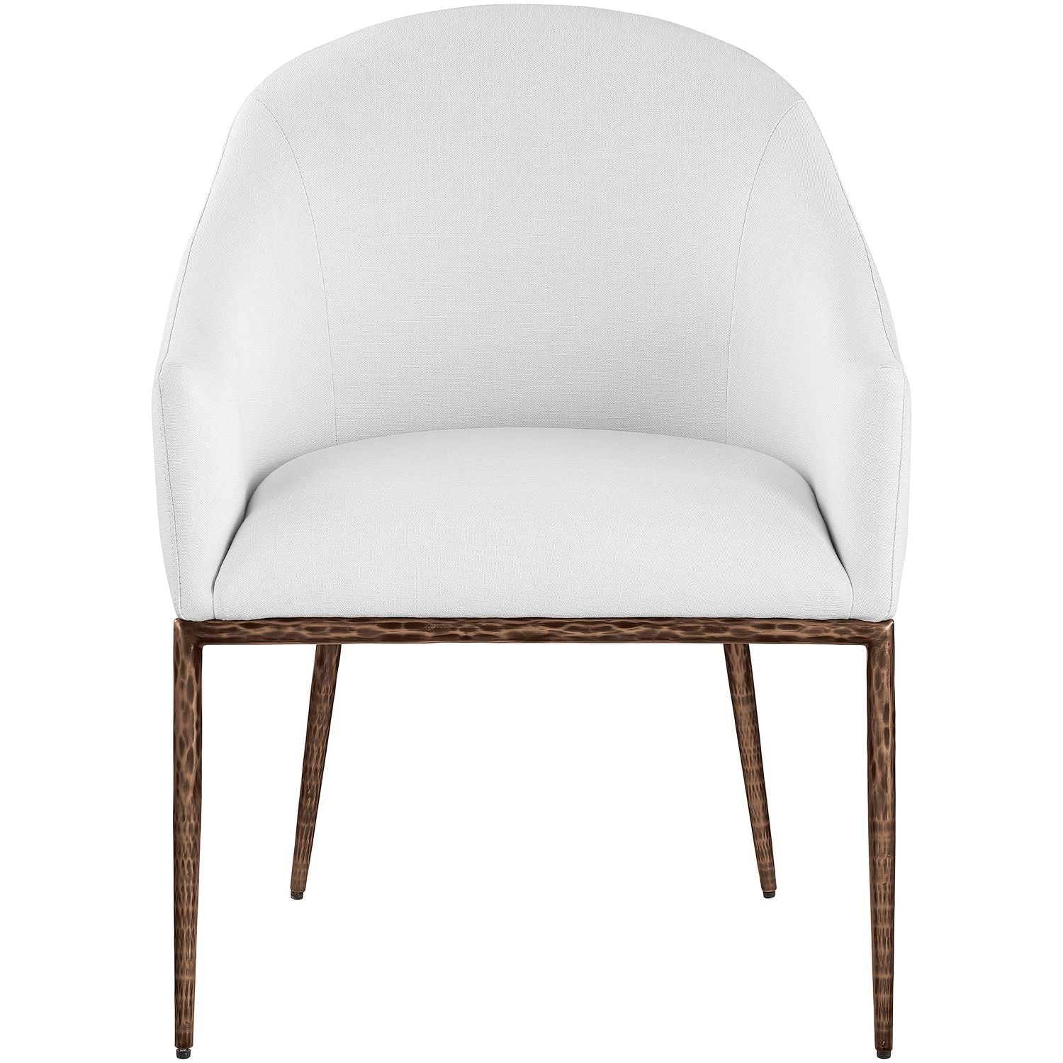 Ferro Linen Textured Performance Fabric Upholstered Dining Arm Chair — White / Brushed Bronze