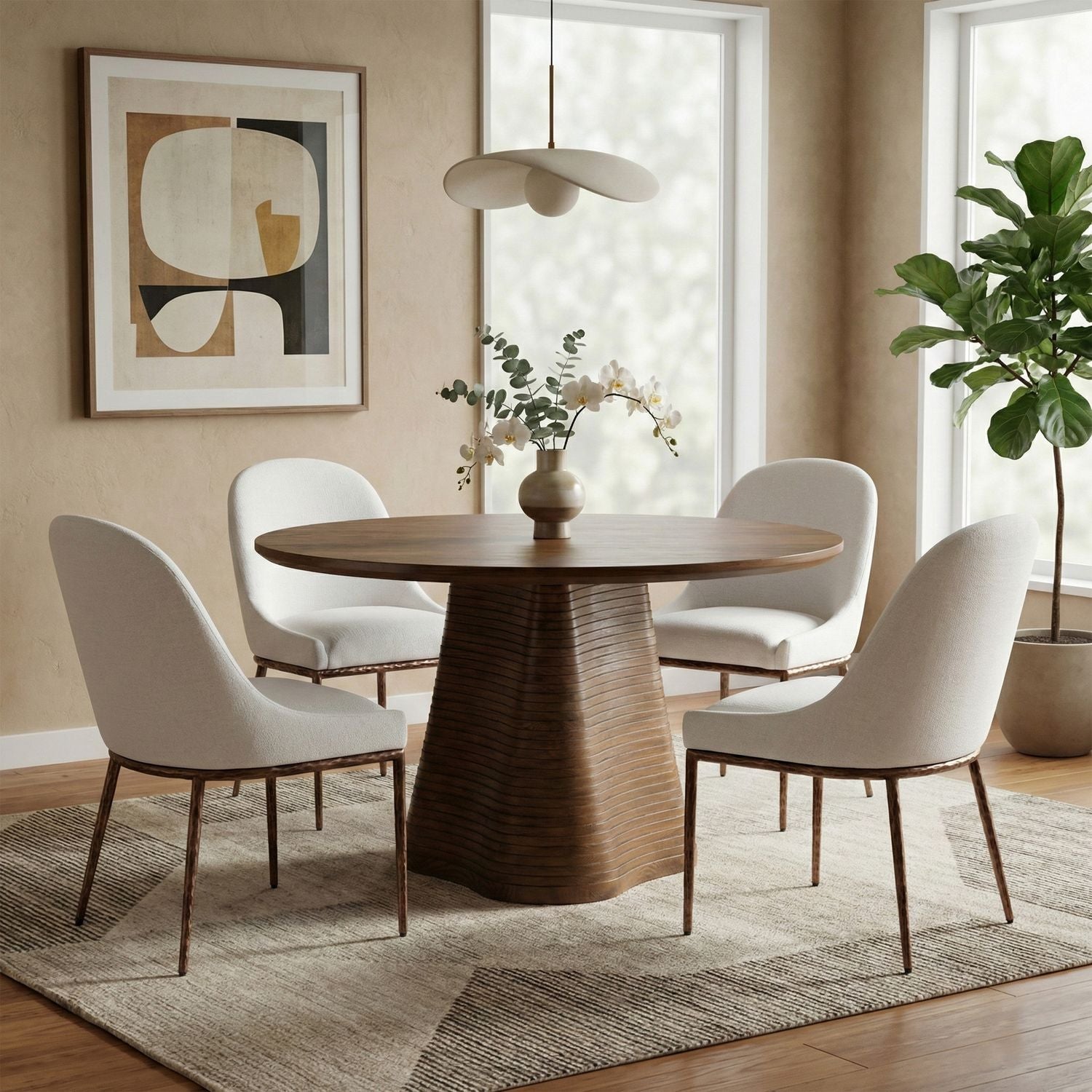 Ferro Linen Textured Performance Fabric Upholstered Dining Side Chair — White / Brushed Bronze