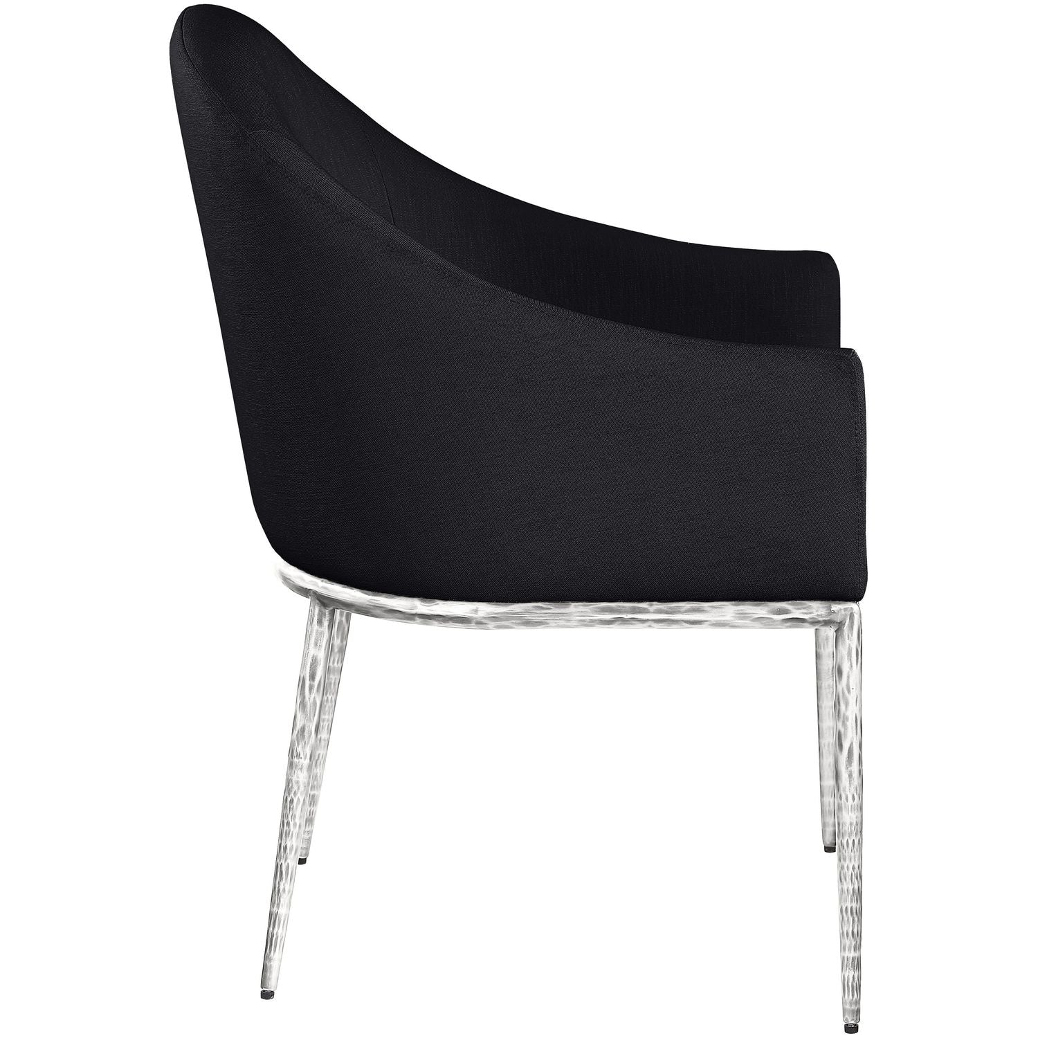 Ferro Linen Textured Performance Fabric Upholstered Dining Arm Chair — Black / Brushed Silver